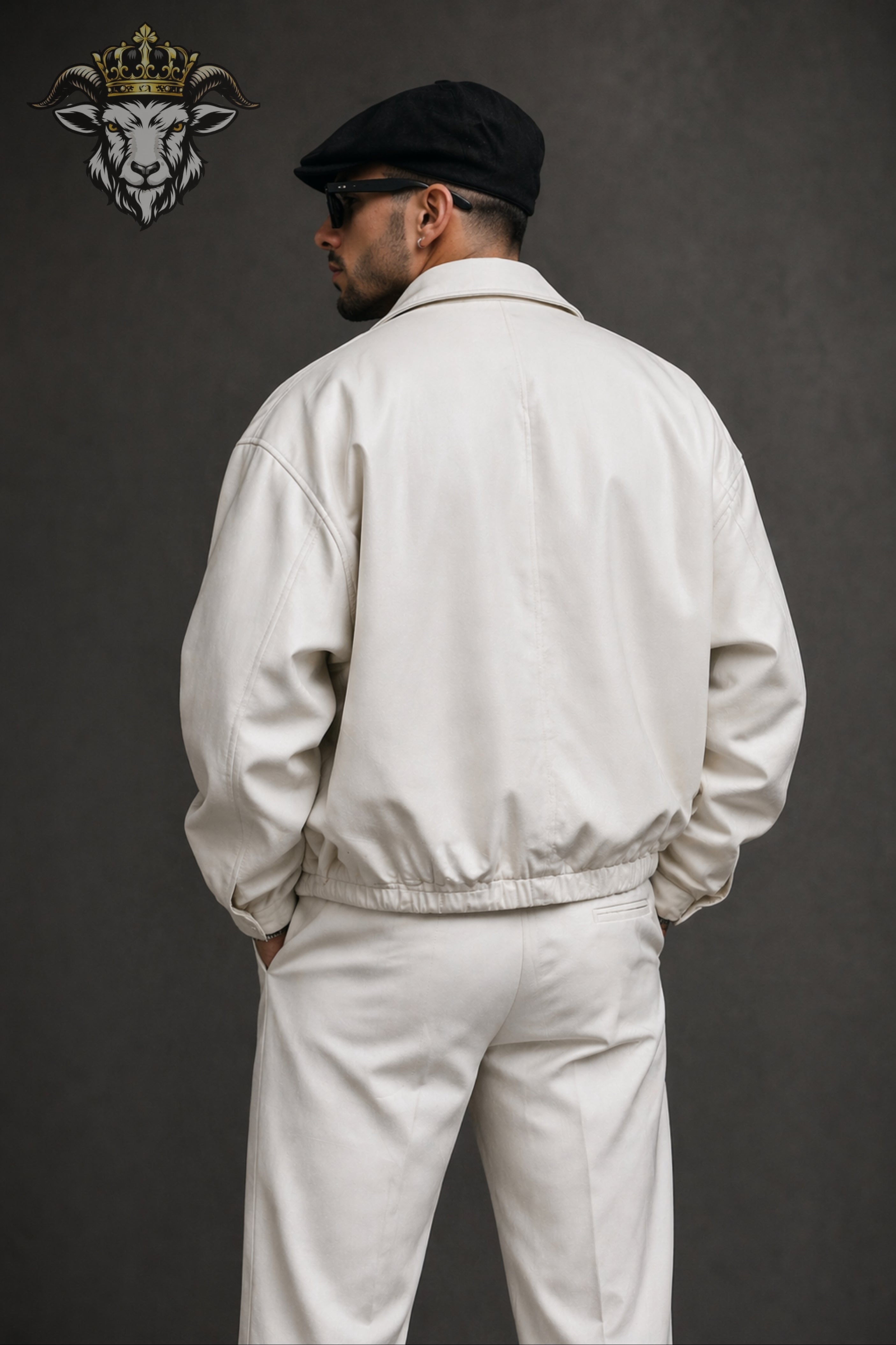 Men’s White Oversize Real Leather Bomber Jacket