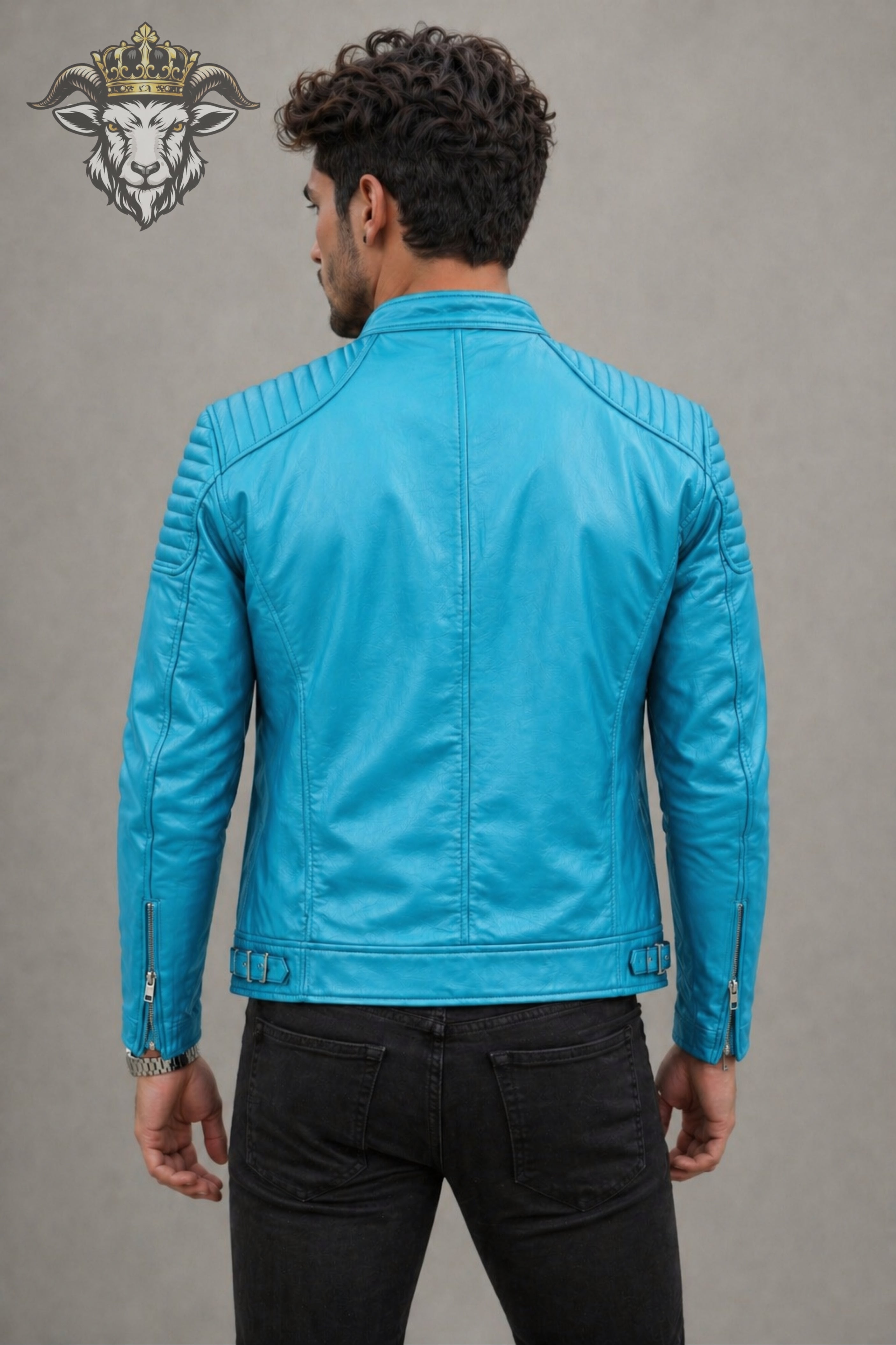 Men’s Cyan Real Leather Roadster Jacket