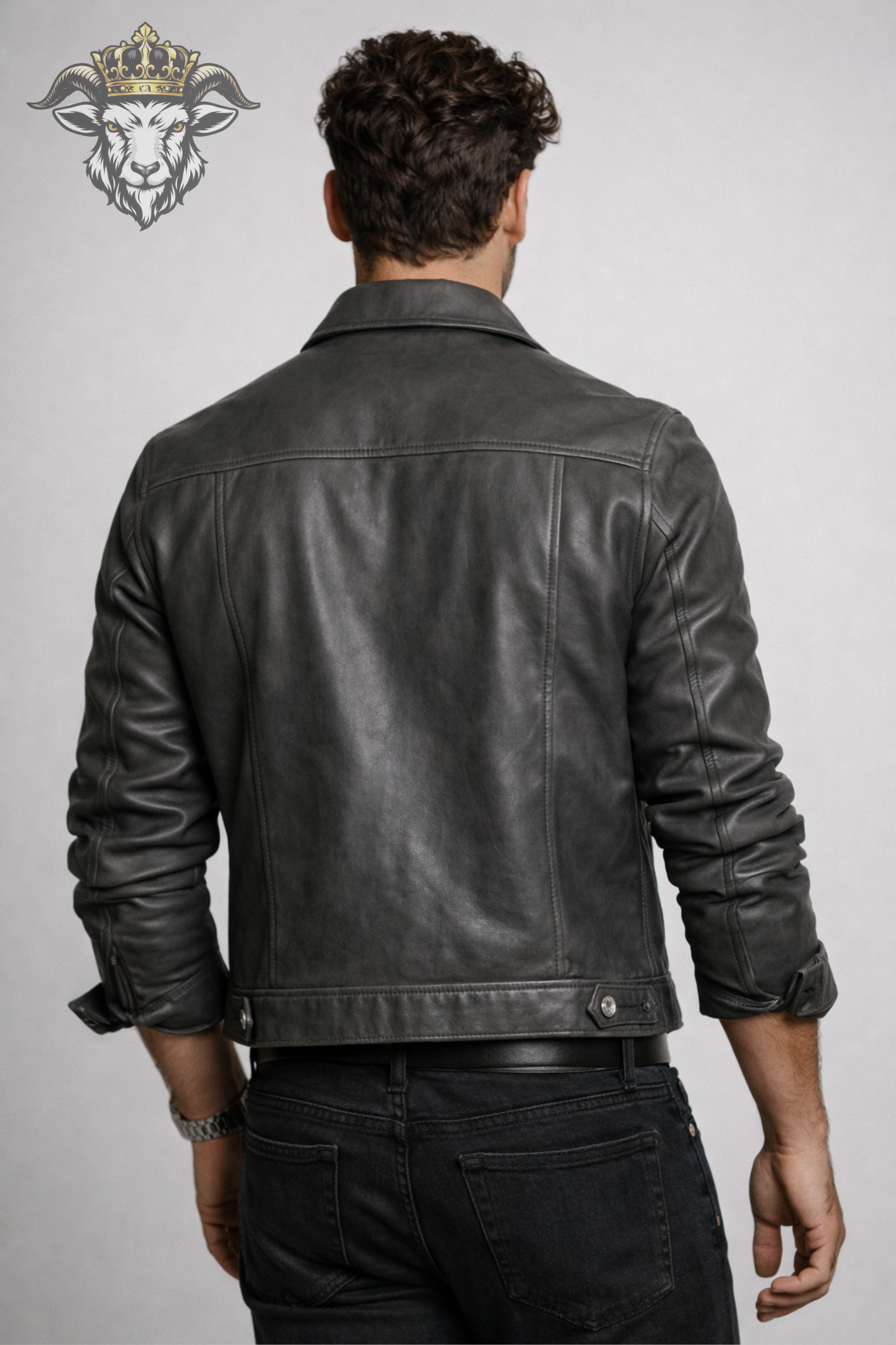 Men’s Grey Real Leather Trucker Jacket