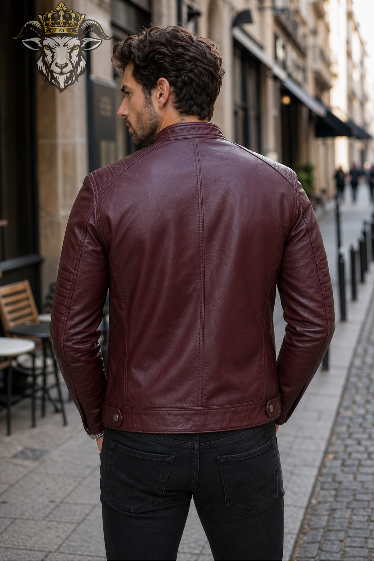 Men's Burgundy Real Leather Biker Jacket – Slim Fit Cafe Racer Motorcycle Jacket, PLANIO Quilted Moto Jacket for Men