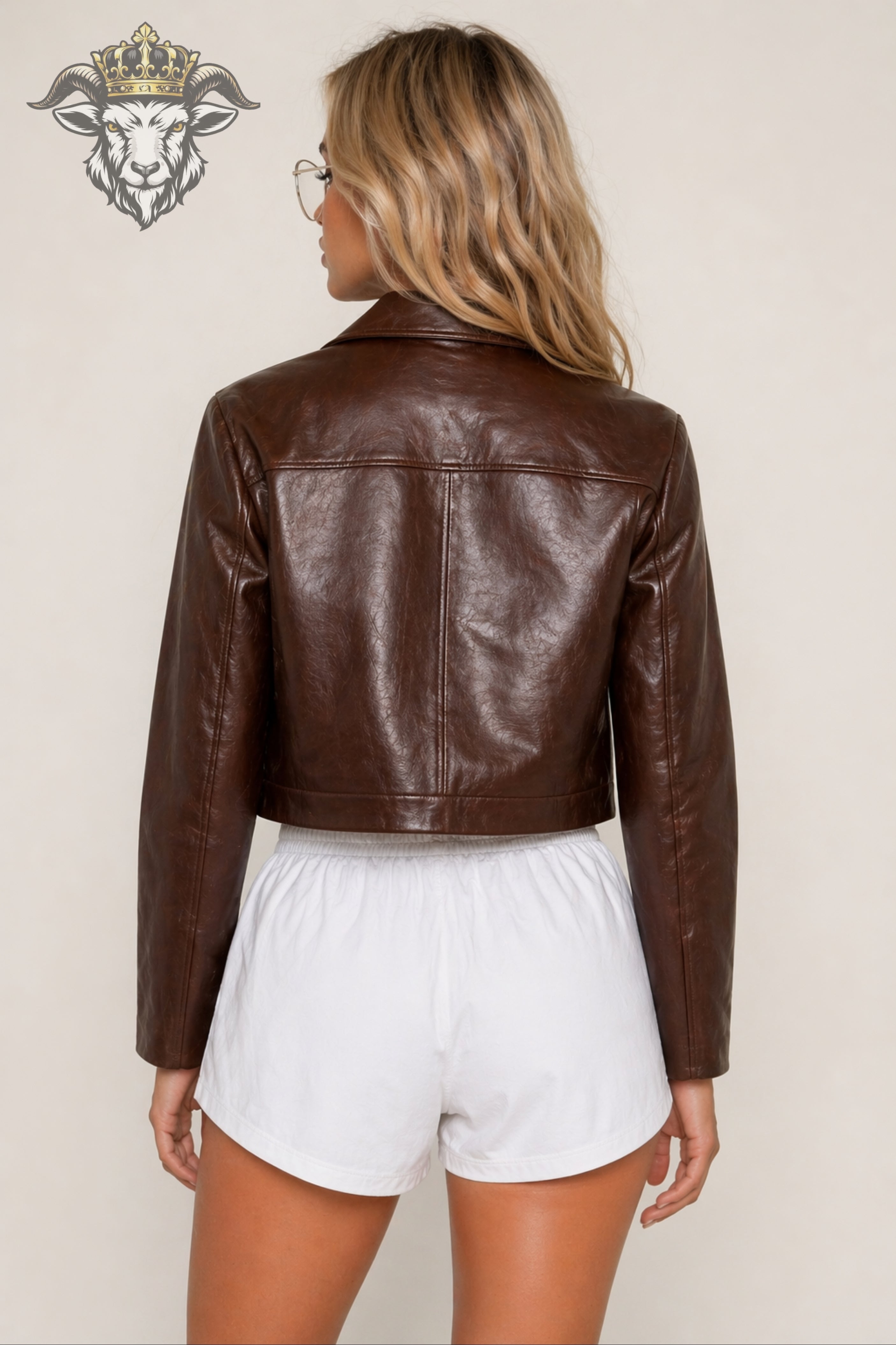 Women’s Brown Real Leather Cropped Jacket