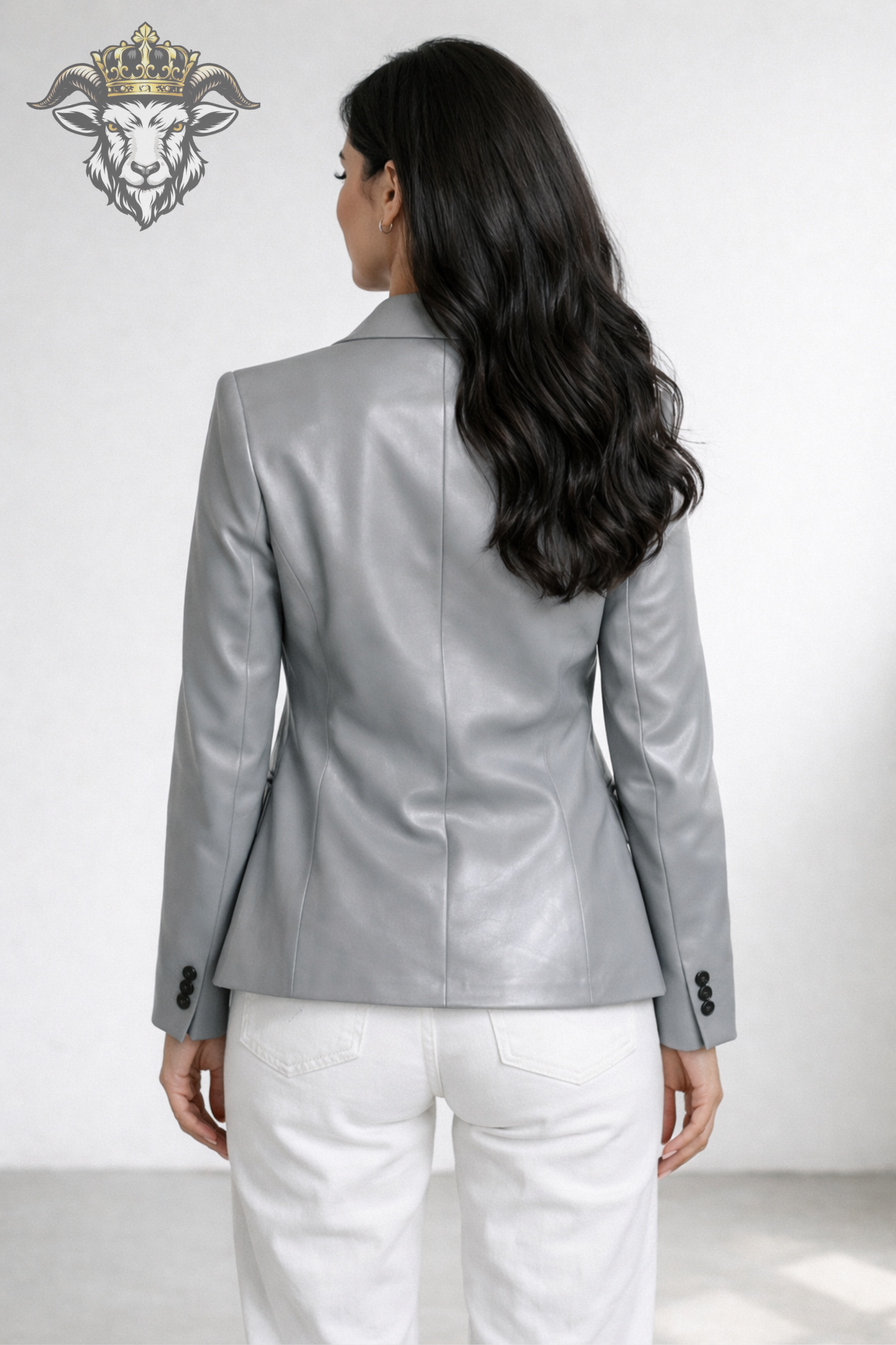 Light Grey Real Leather Blazer for Women – Premium Tailored, Elegant Modern Fit