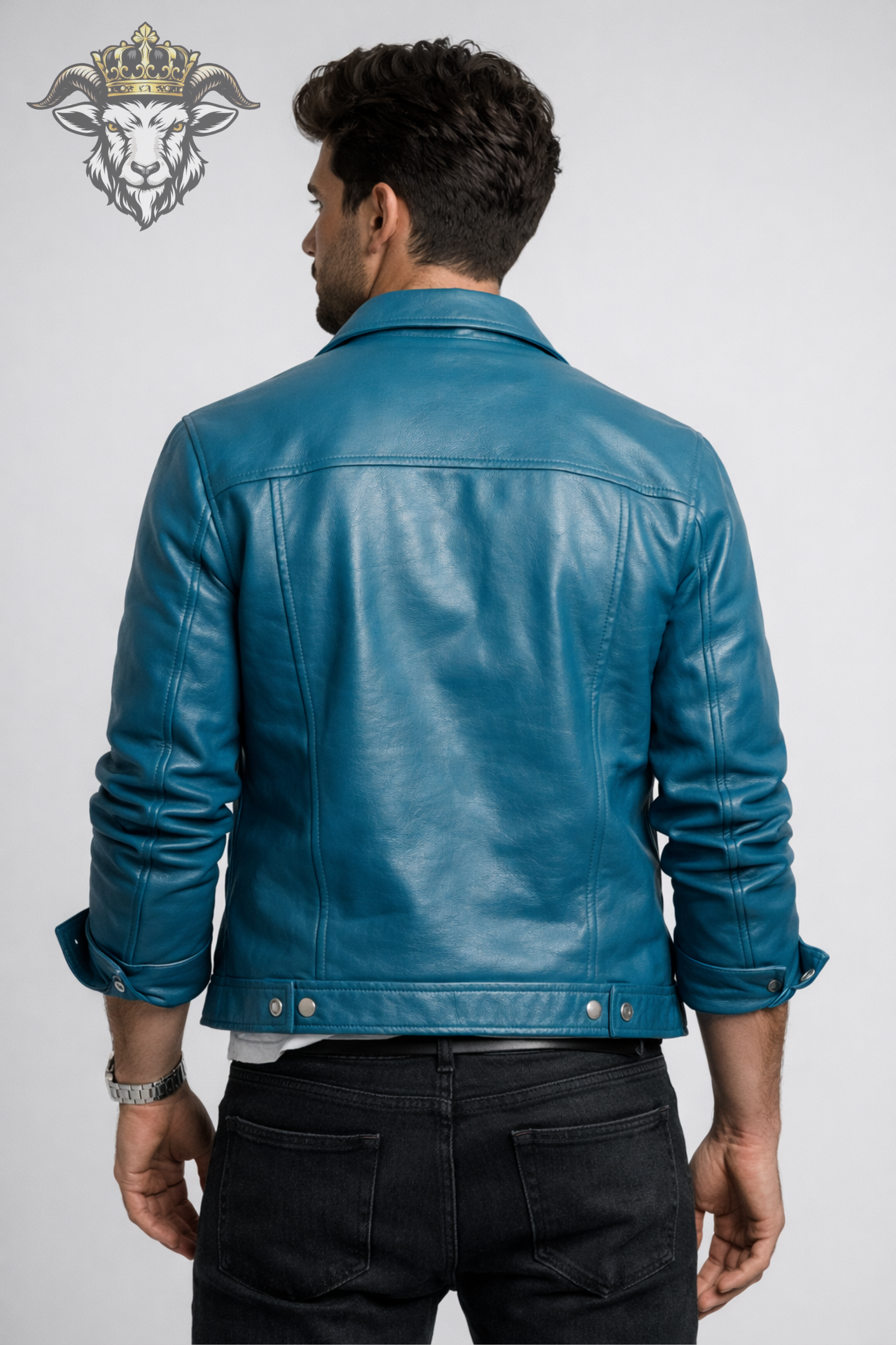 Men’s Cyan Real Leather Trucker Jacket