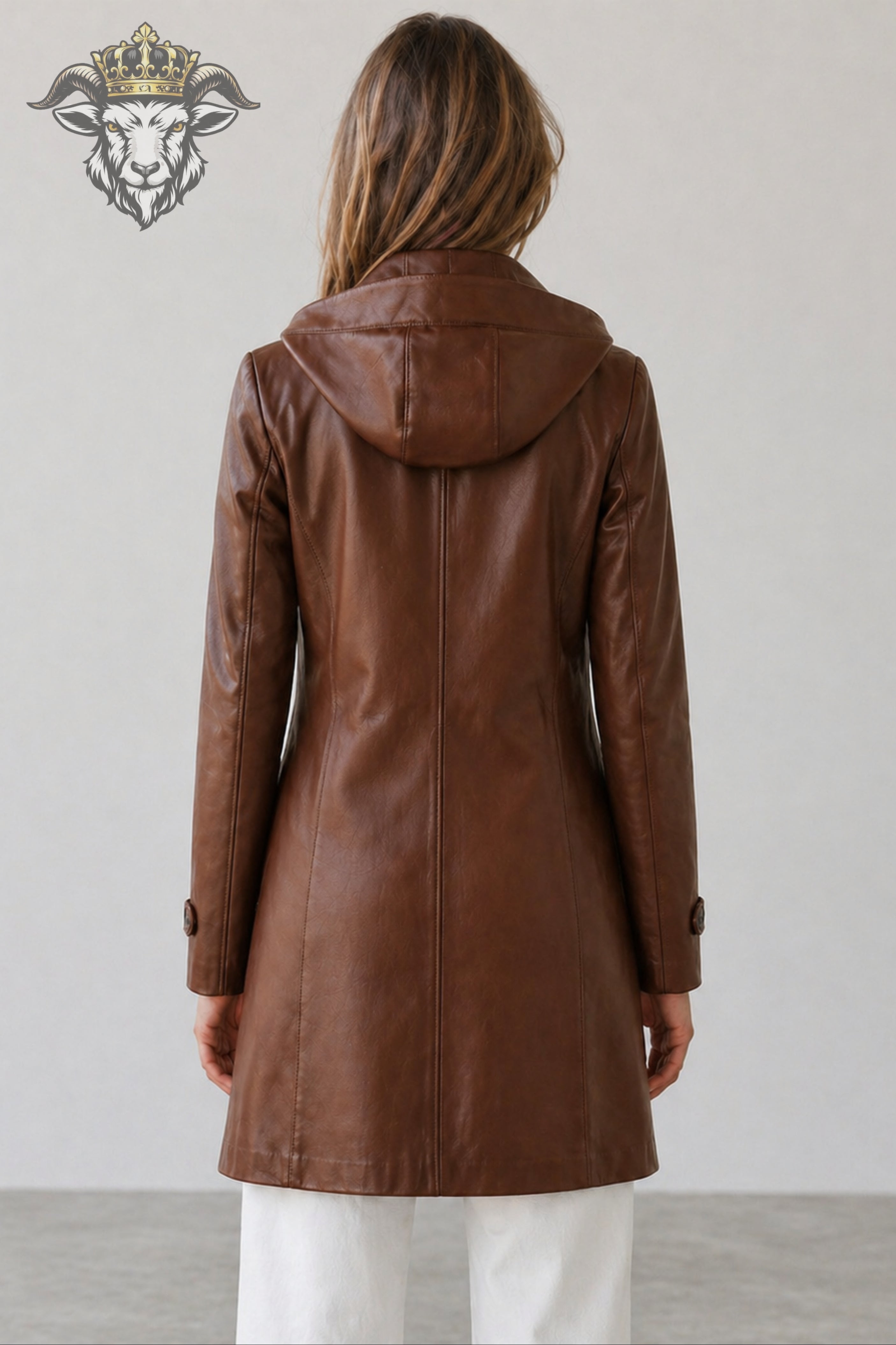 Women’s Brown Real Leather Hooded Coat
