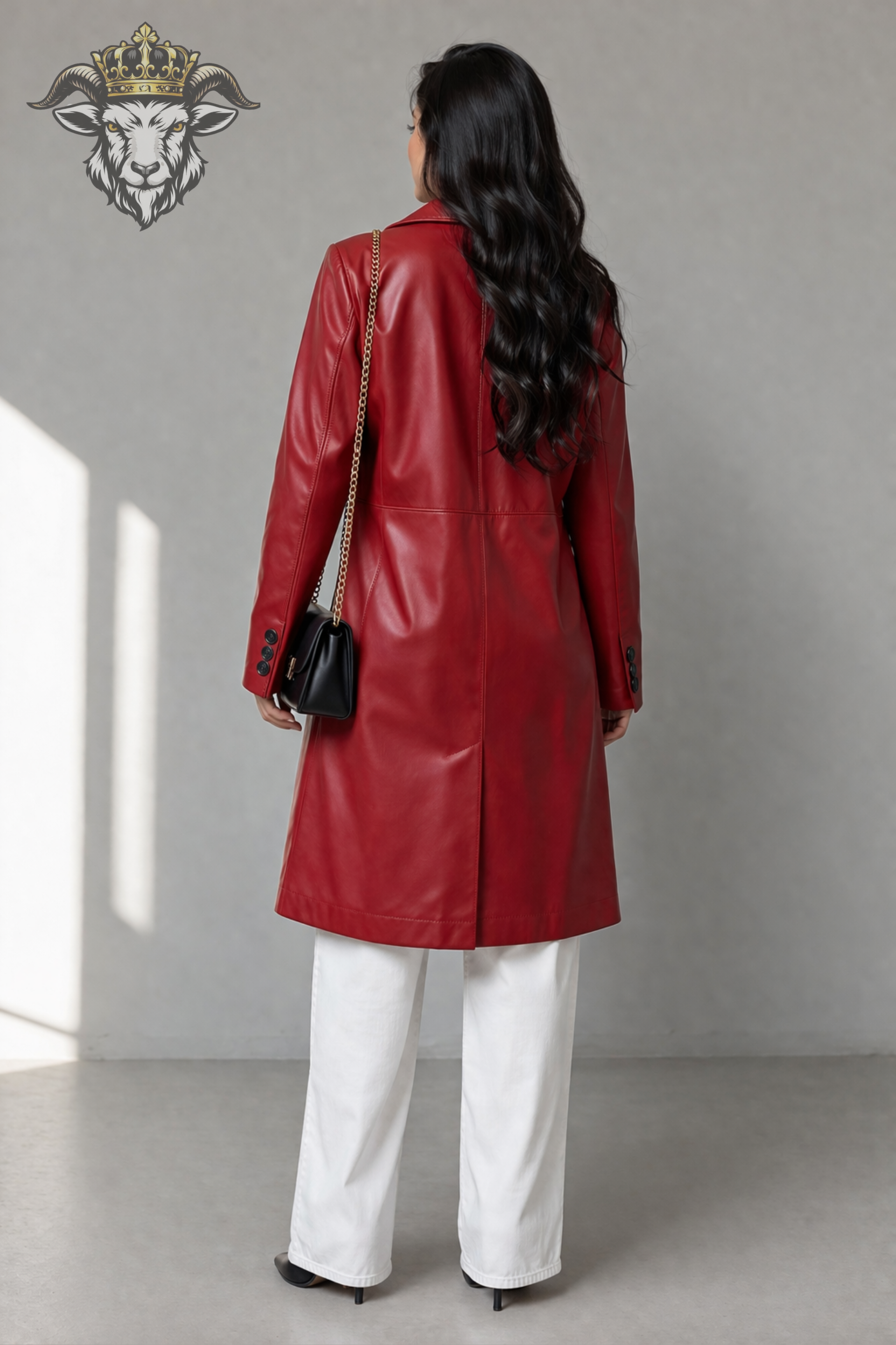 Women’s Red Real Leather Knee-Length Coat