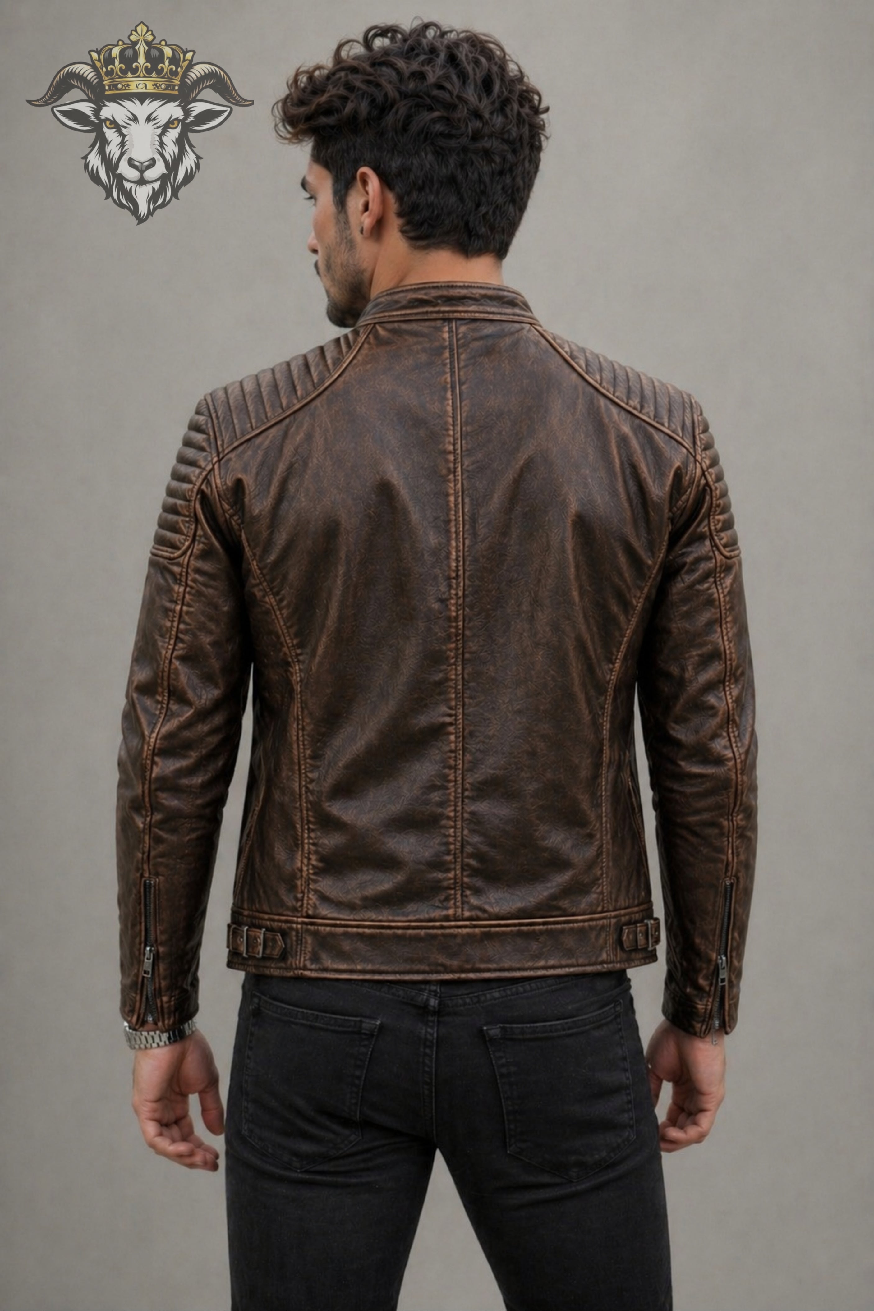 Men’s Distress Brown Real Leather Roadster Jacket