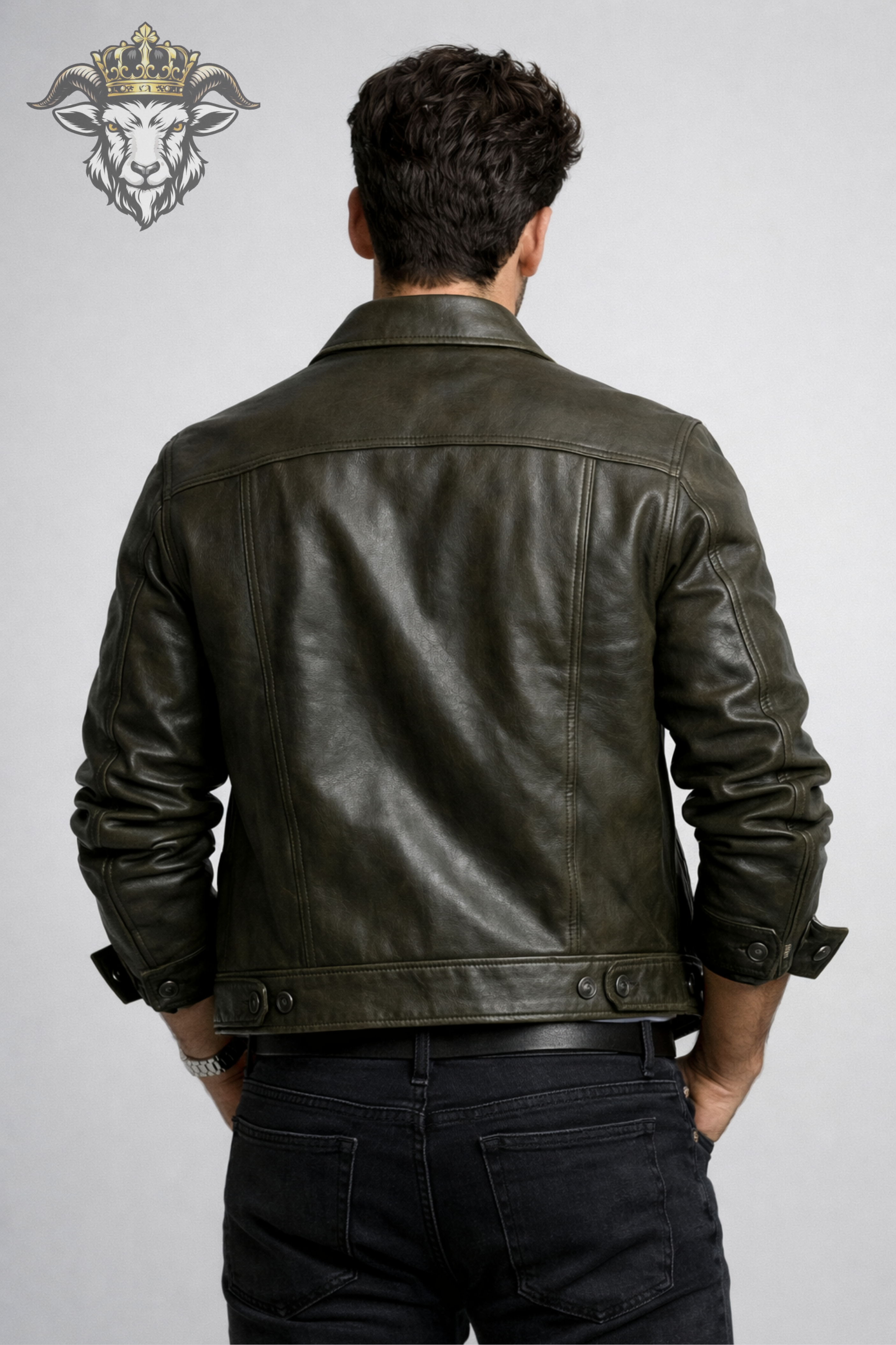 Men’s Olive Green Real Leather Trucker Jacket