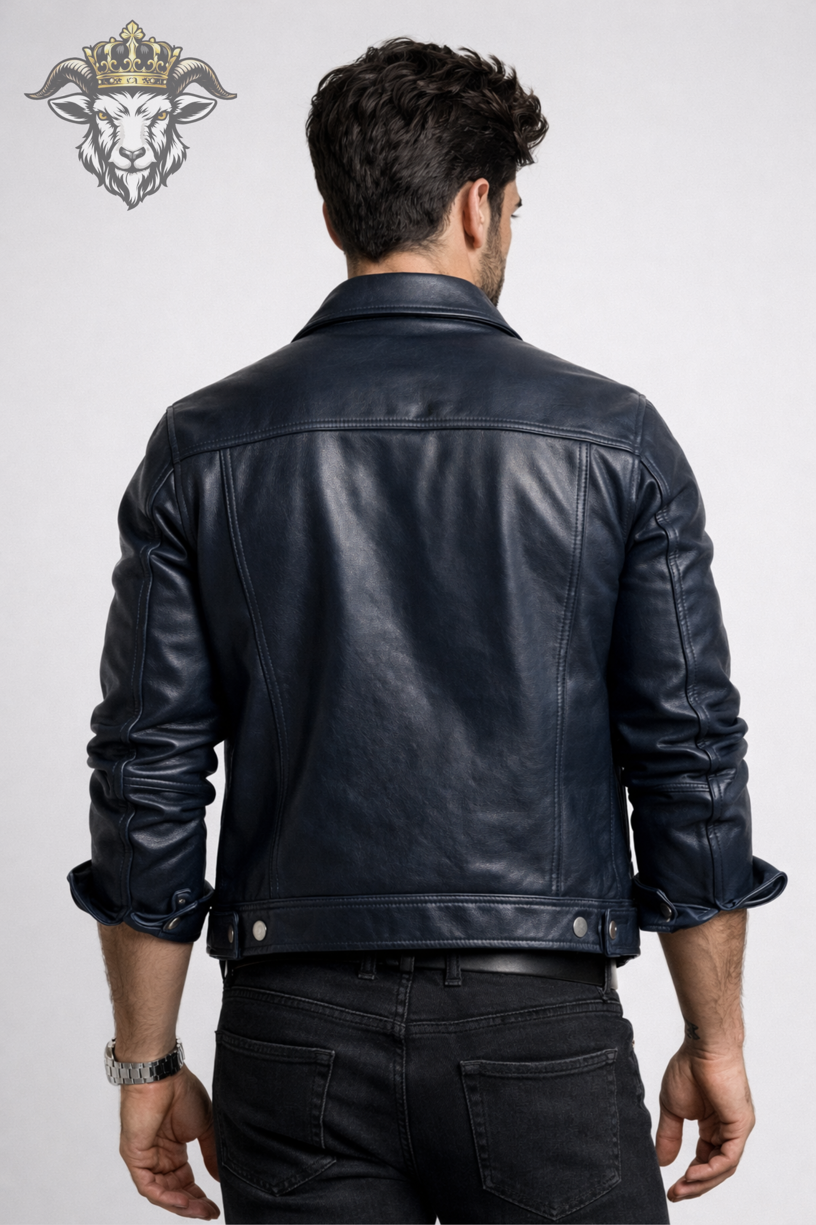 Men’s Indigo Real Leather Trucker Jacket