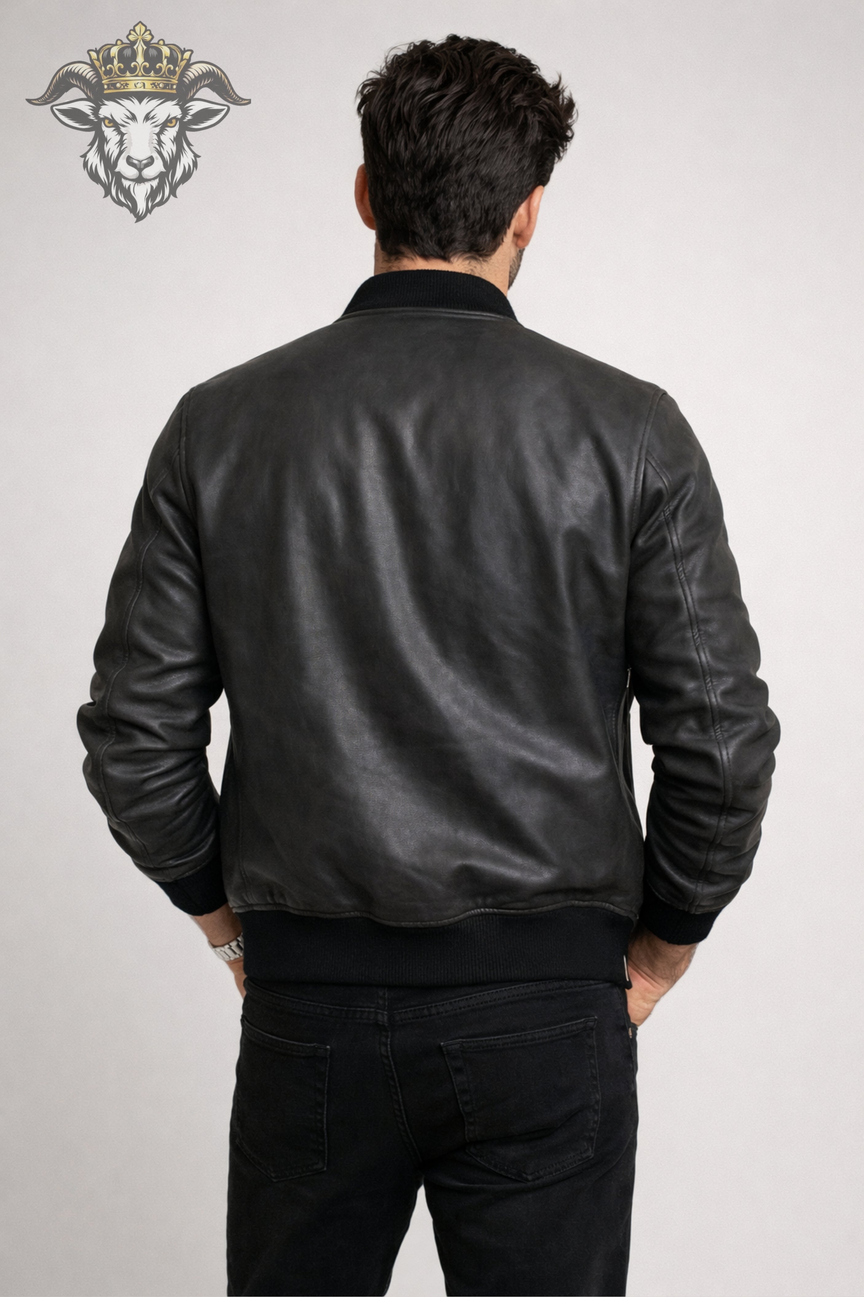 Men’s Charcoal Leather Bomber Jacket