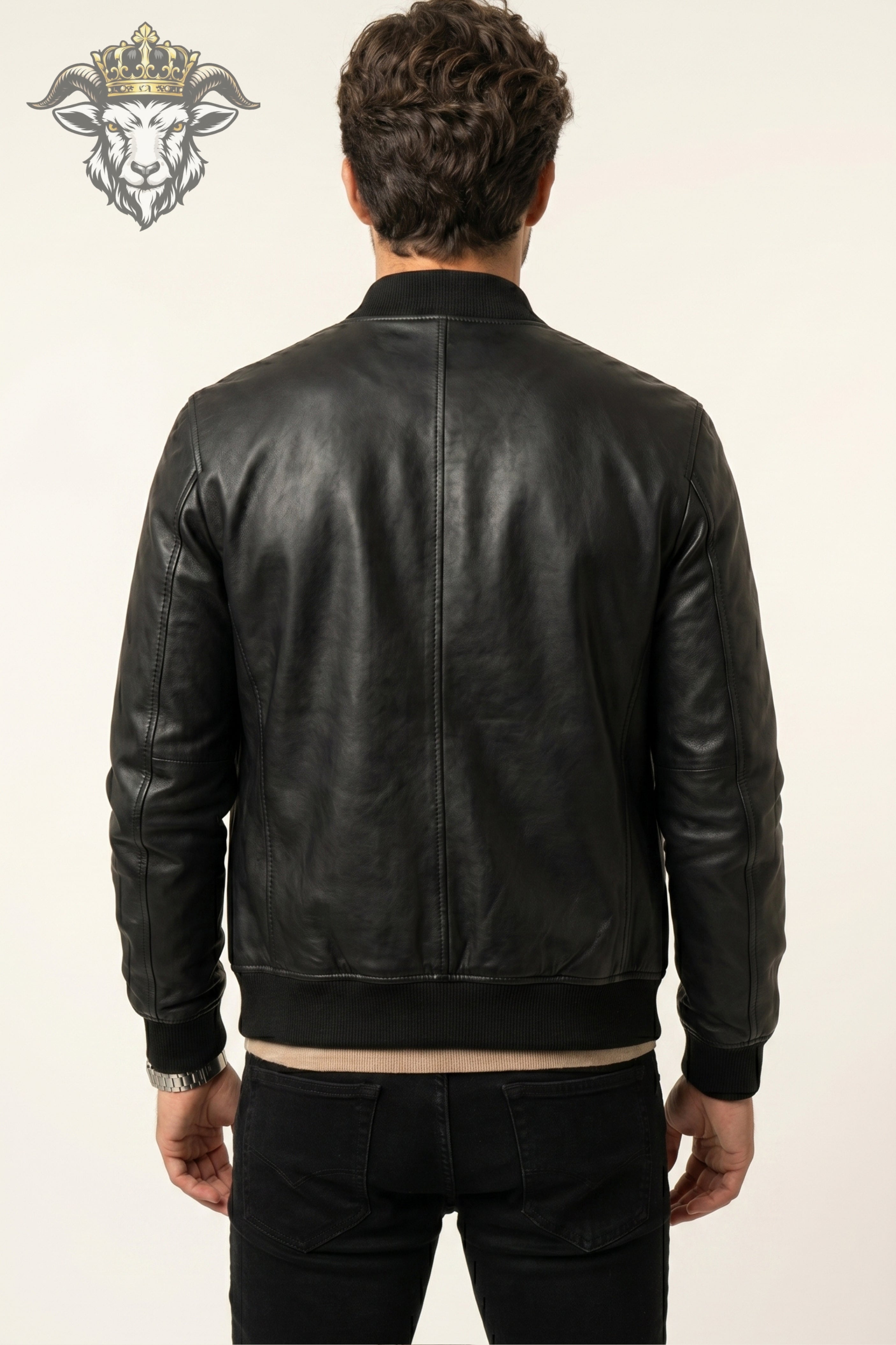 Men’s Black Real Leather Bomber Jacket
