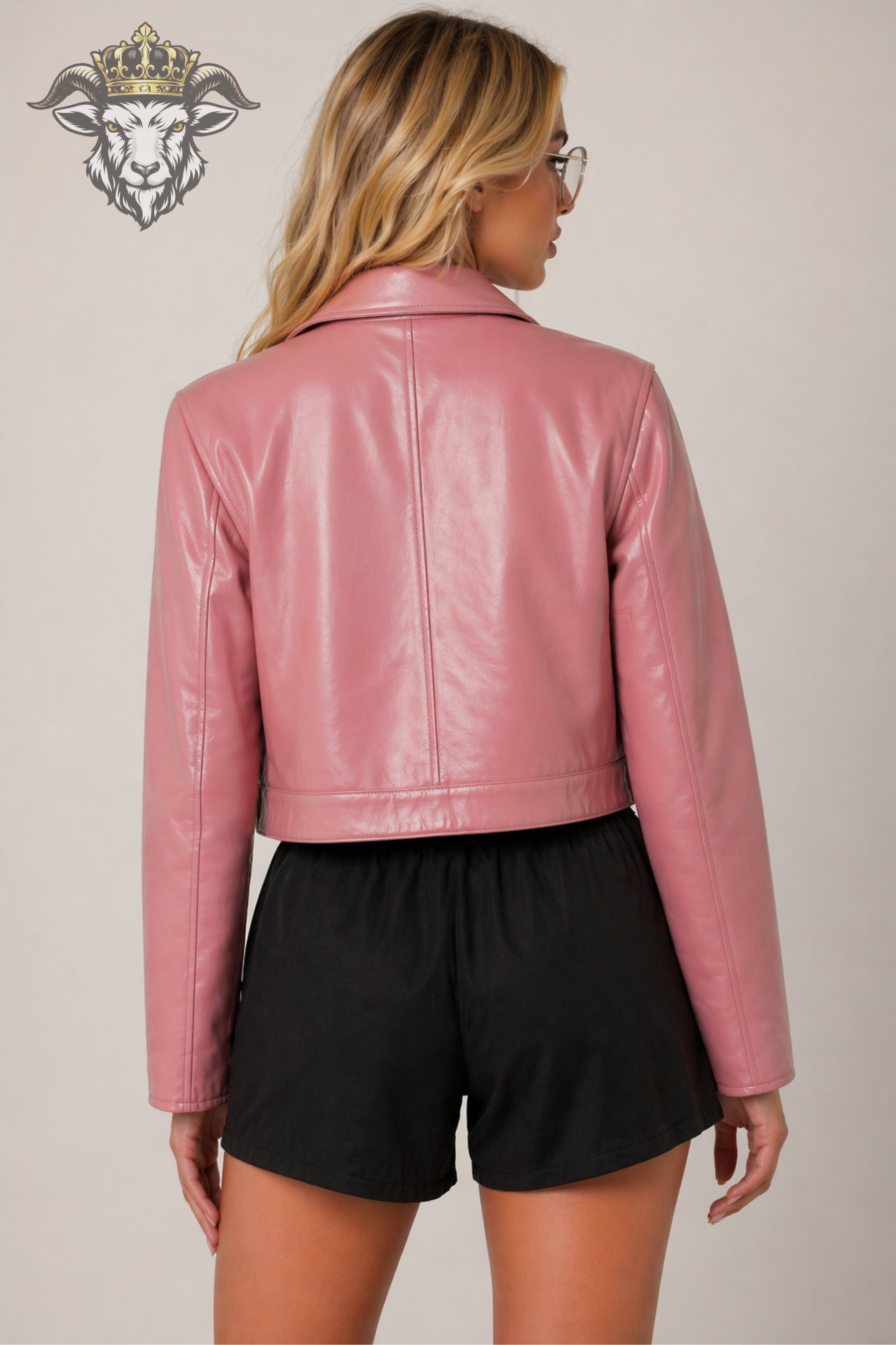 Women’s Pink Real Leather Cropped Jacket