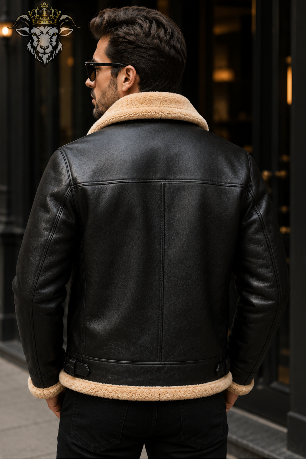 Men’s Black Shearling Leather Jacket, Genuine Leather Aviator Jacket, Fur Lined Winter Bomber Coat, B3 Flight Jacket for Men
