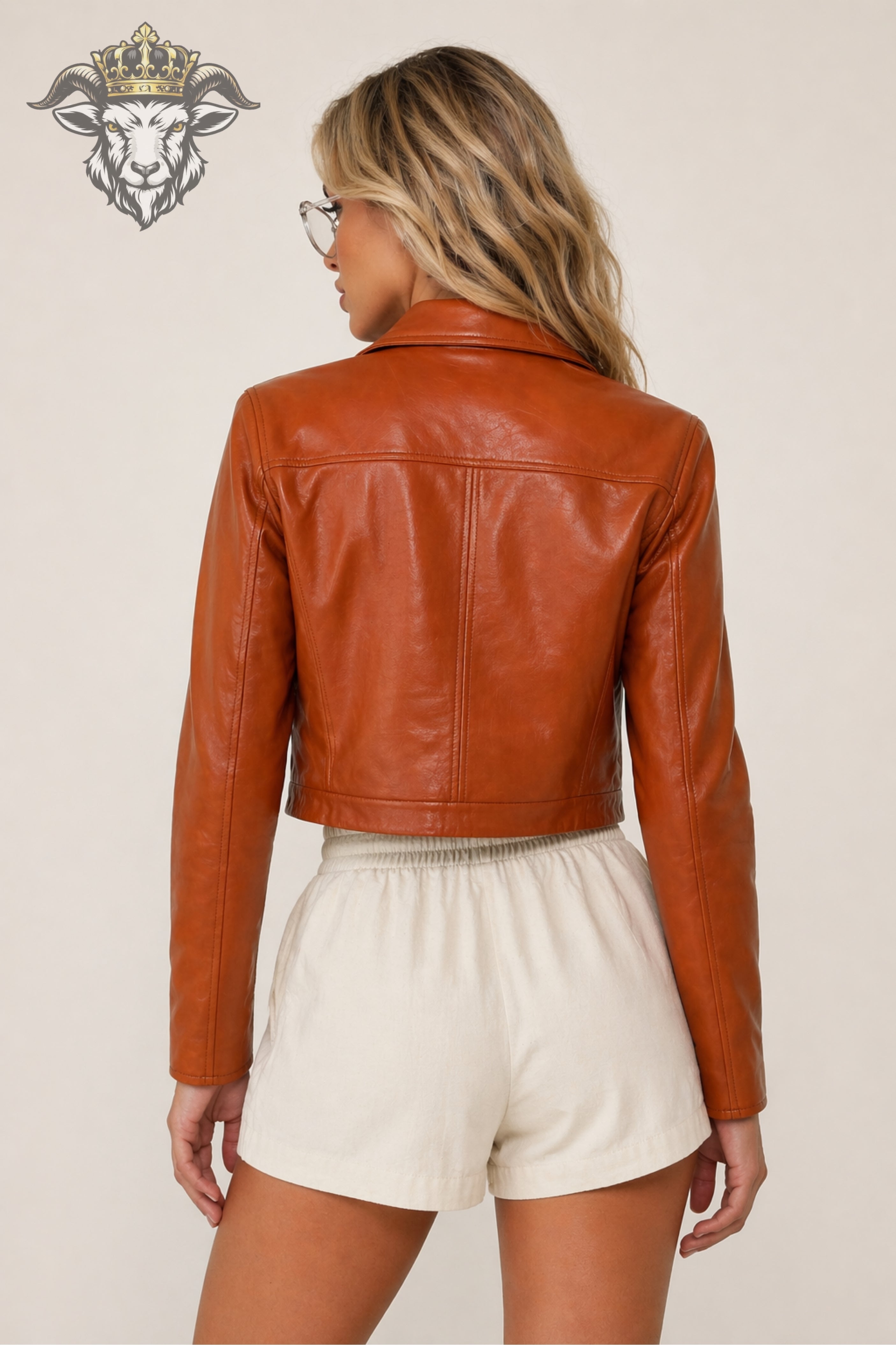 Women’s Burnt Orange Real Leather Cropped Jacket