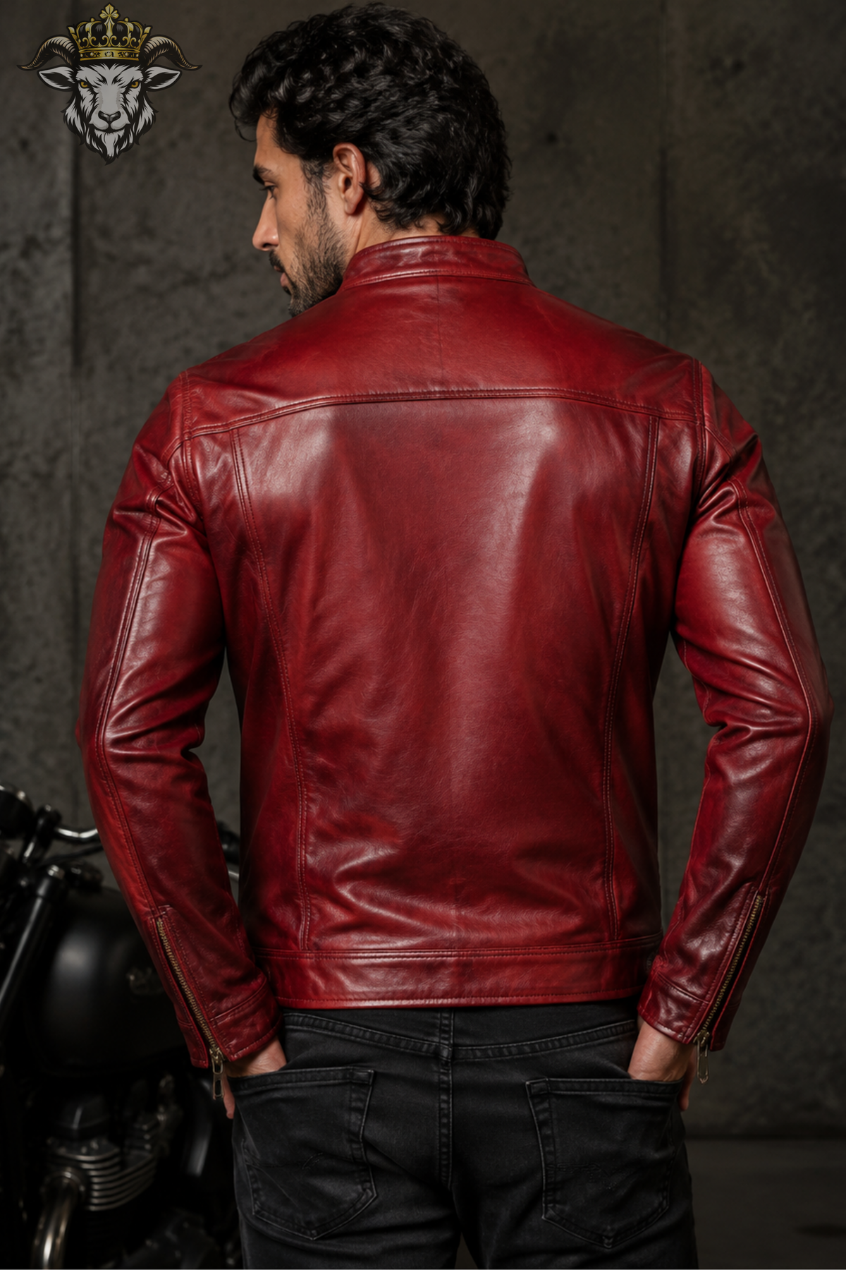 Men's Red Real Leather Biker Jacket, Slim Fit Motorcycle Jacket, Stand Collar Moto Jacket, Men's Red Leather Coat