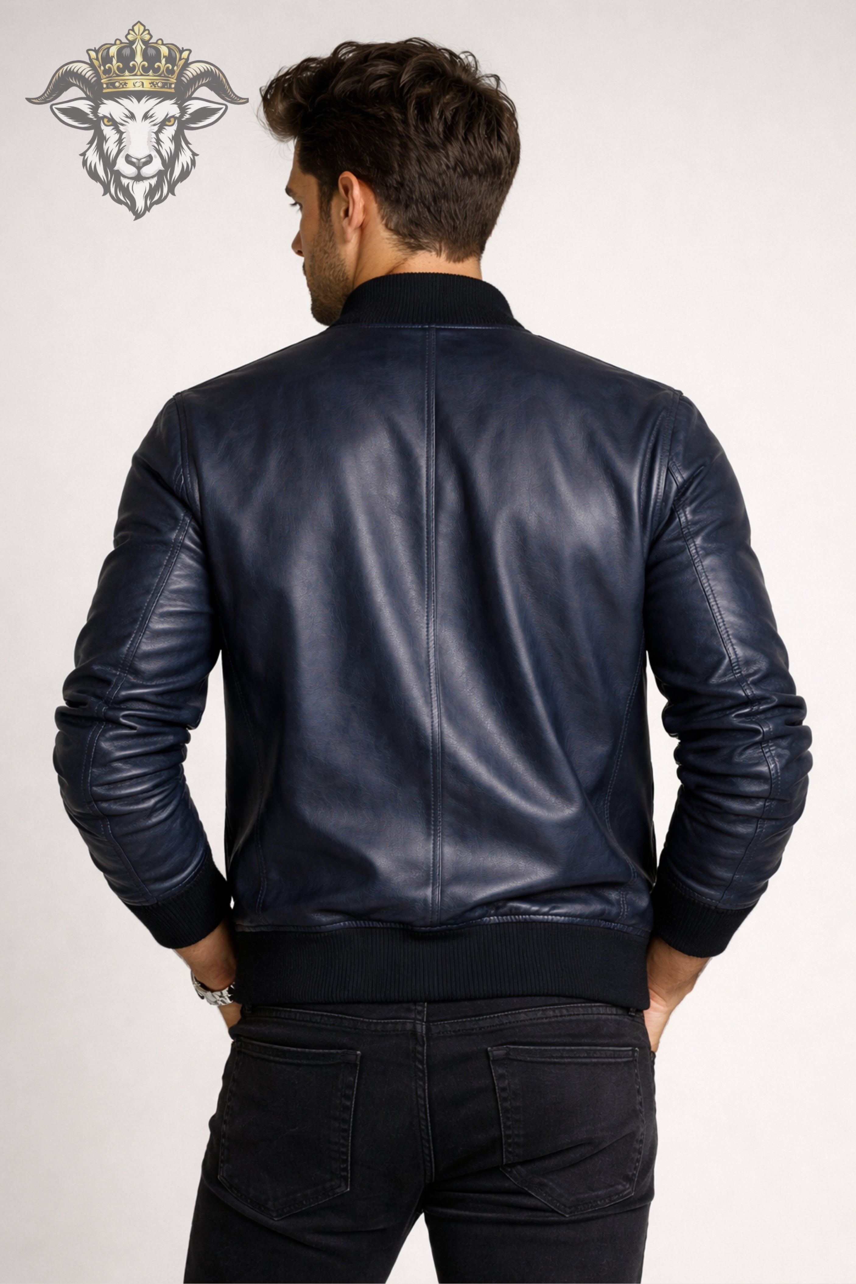 Men’s Indigo Real Leather Bomber Jacket