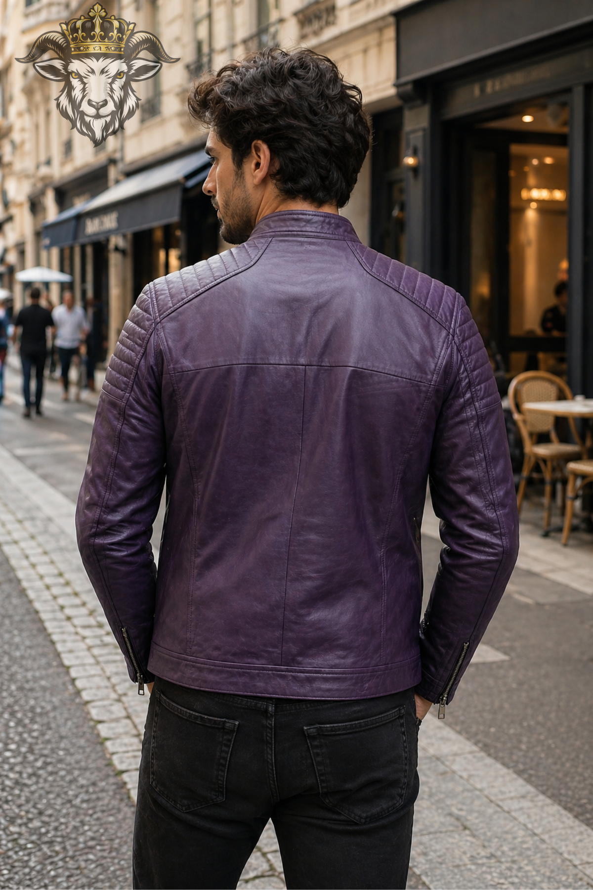 Men's Purple Real Leather Biker Jacket, Slim Fit Cafe Racer Motorcycle Jacket, PLANIO Quilted Moto Jacket, Stylish Purple Leather Outerwear