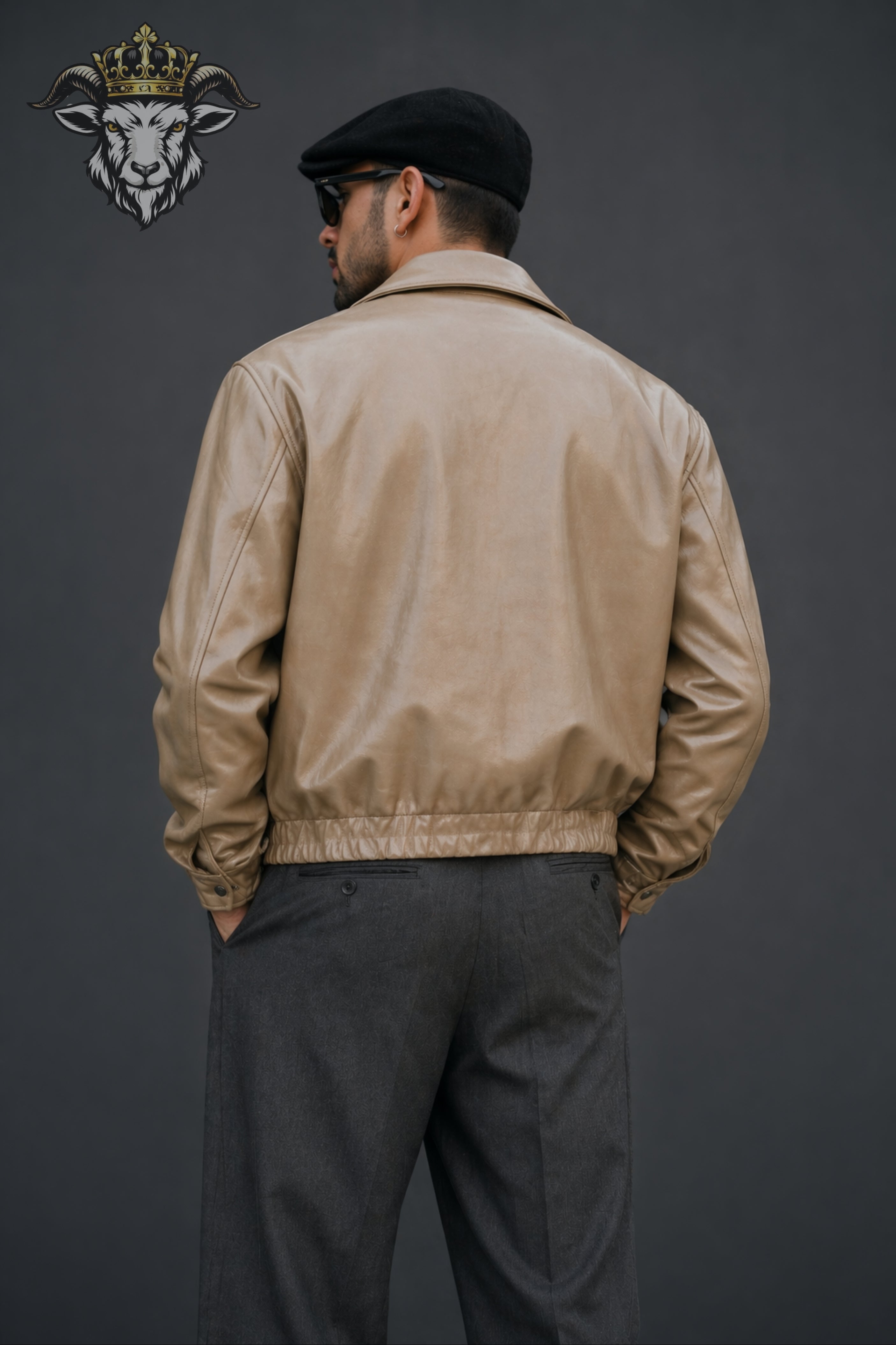 Men’s Beige Oversize Real Leather Bomber Jacket