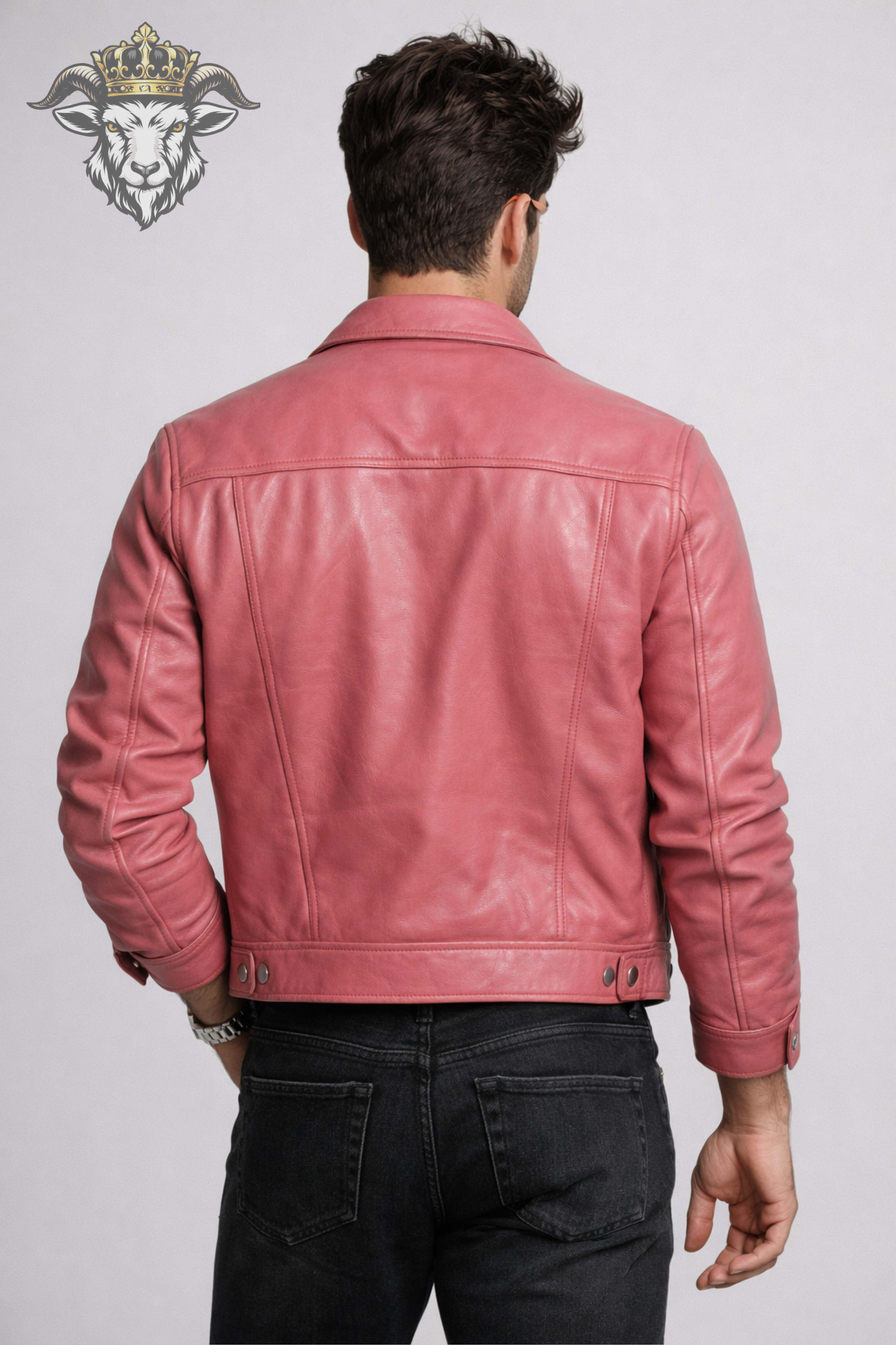 Men’s Pink Real Leather Trucker Jacket