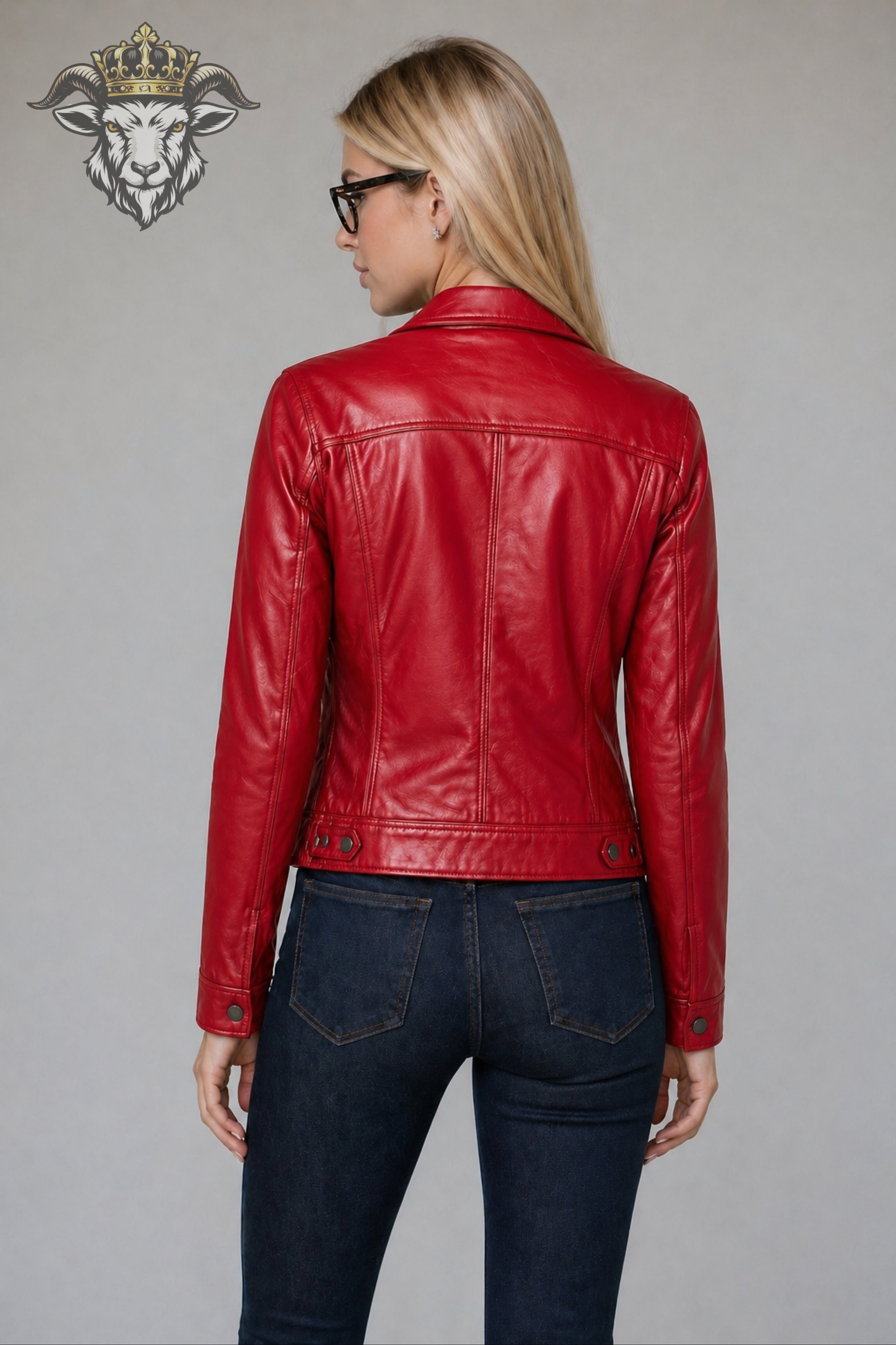 Women’s Red Real Leather Trucker Jacket