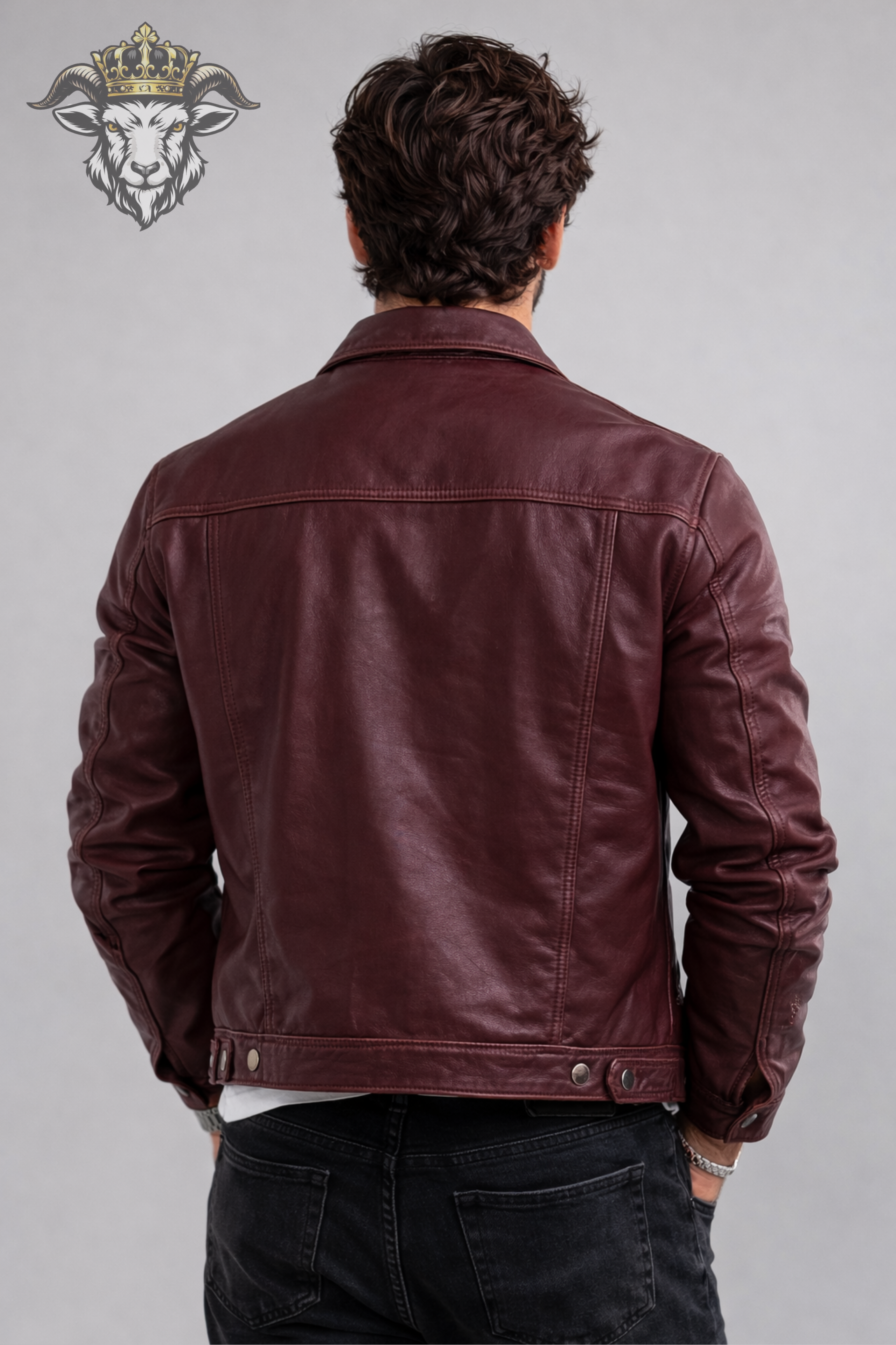 Men’s Burgundy Real Leather Trucker Jacket