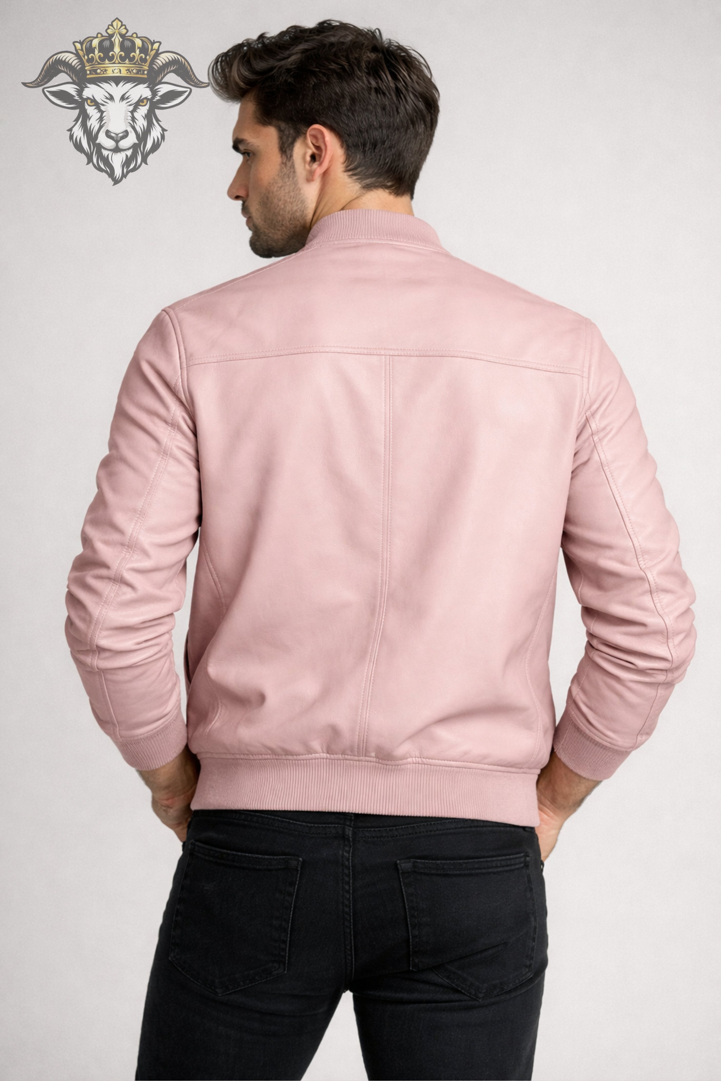 Men’s Baby Pink Real Leather Bomber Jacket