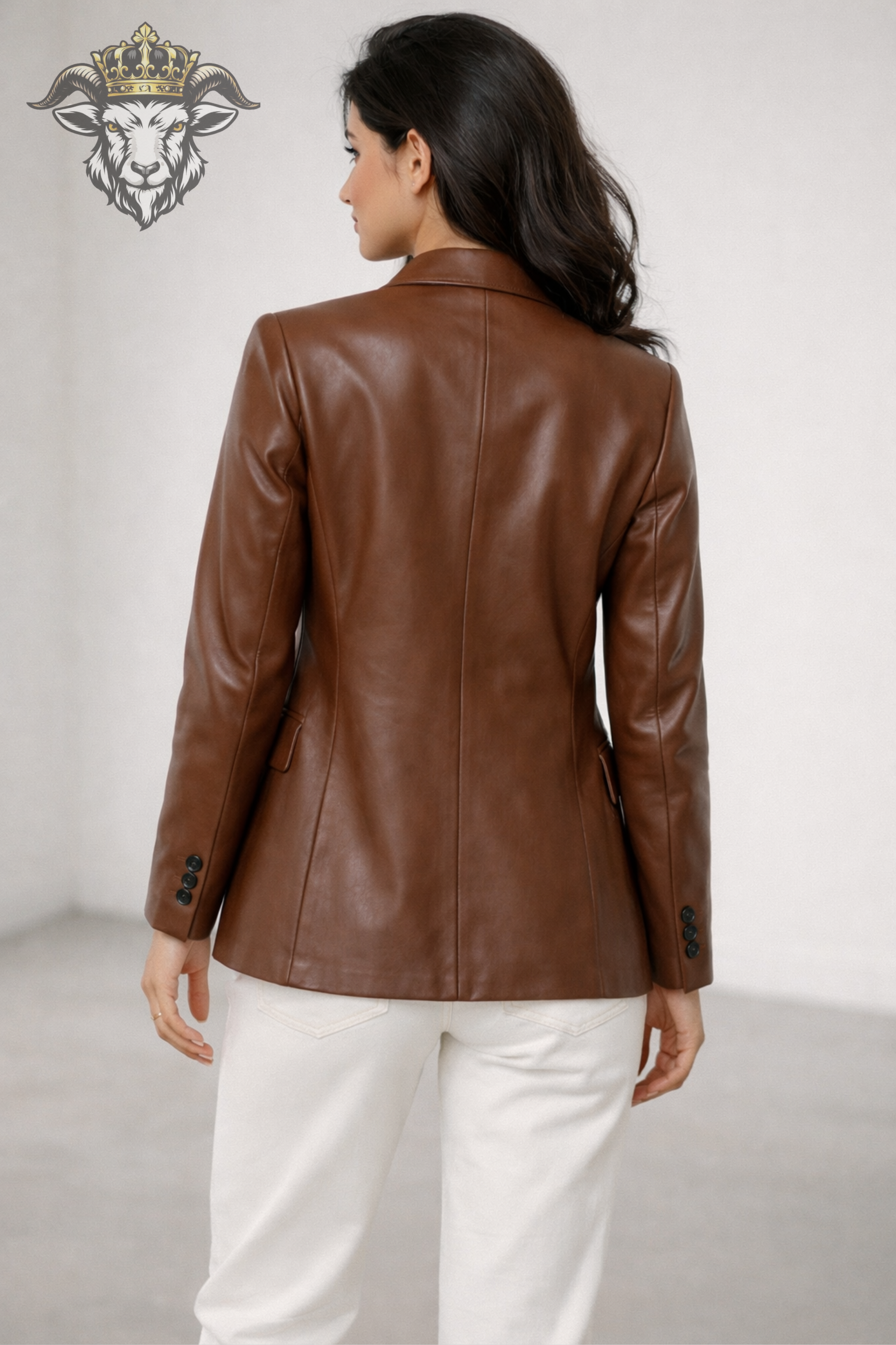 Women’s Brown Real Leather Blazer – Tailored Fit Genuine Leather Jacket, Classic 2 Button Stylish Office & Casual Wear Coat