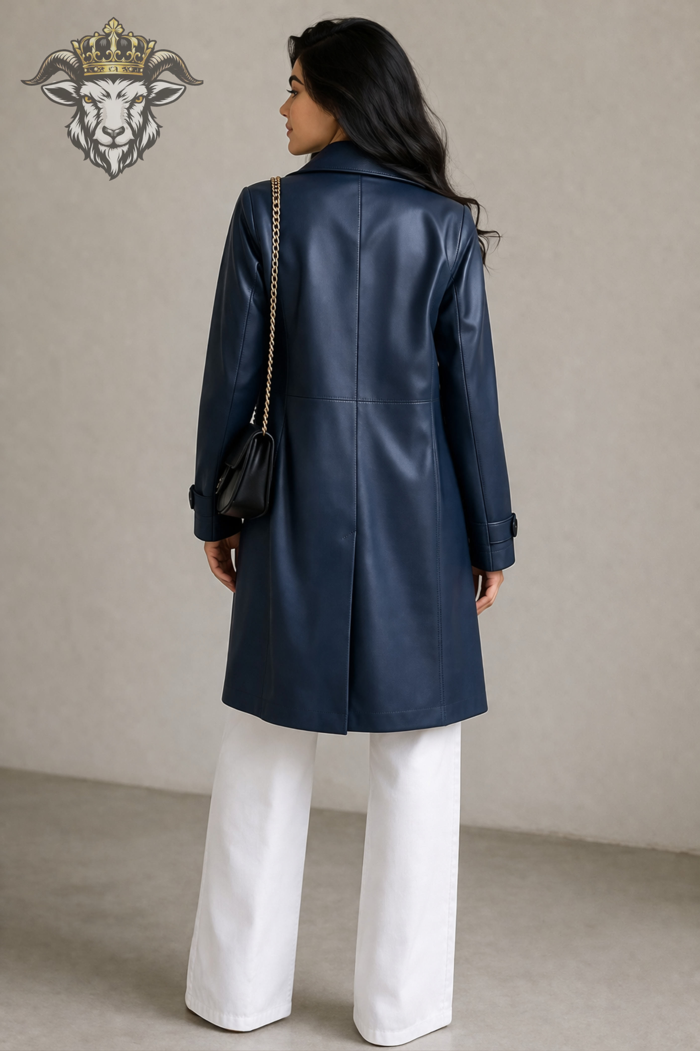 Women’s Navy Blue Real Leather Coat