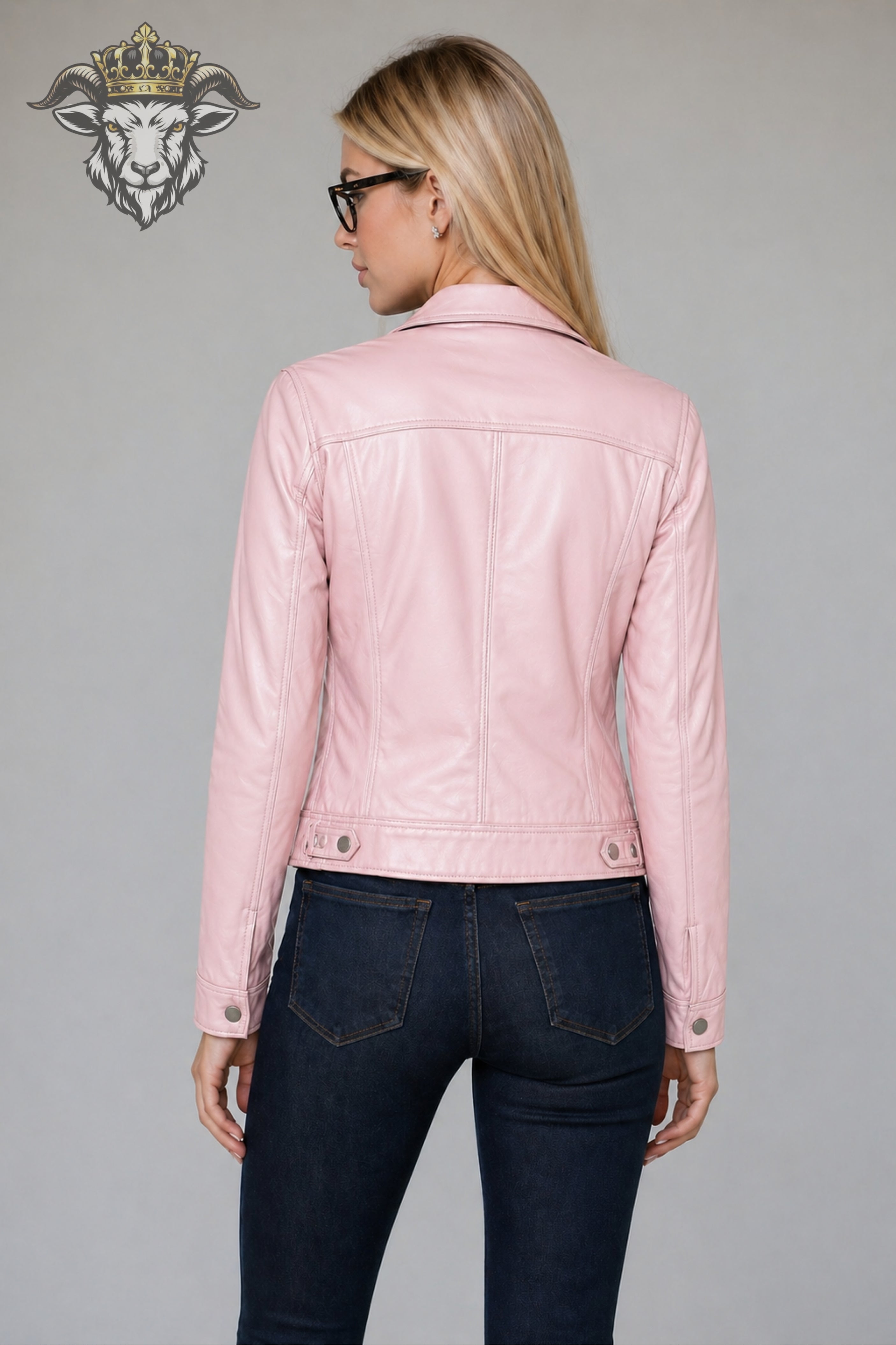 Women’s Baby Pink Real Leather Trucker Jacket