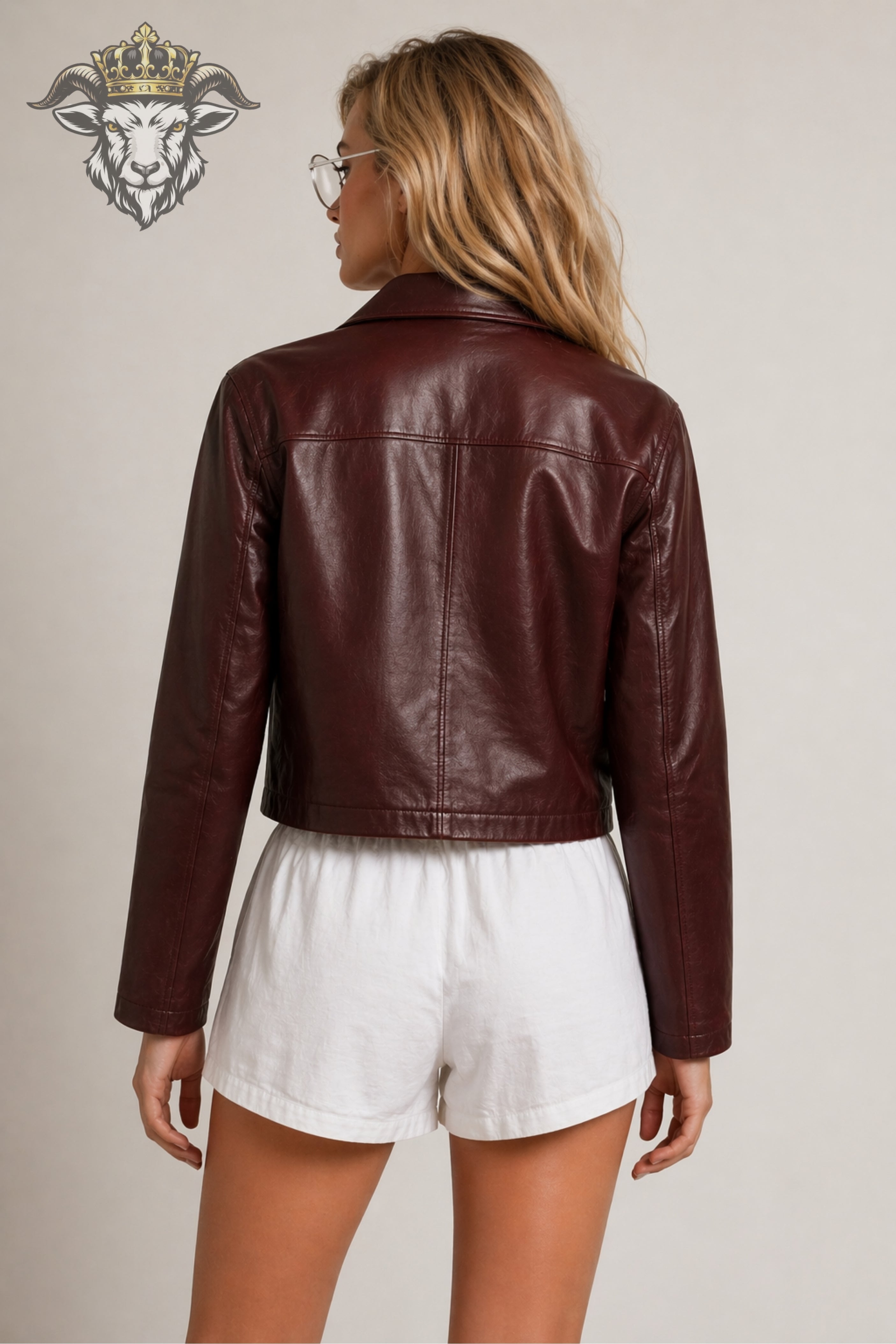 Women’s Burgundy Real Leather Cropped Jacket