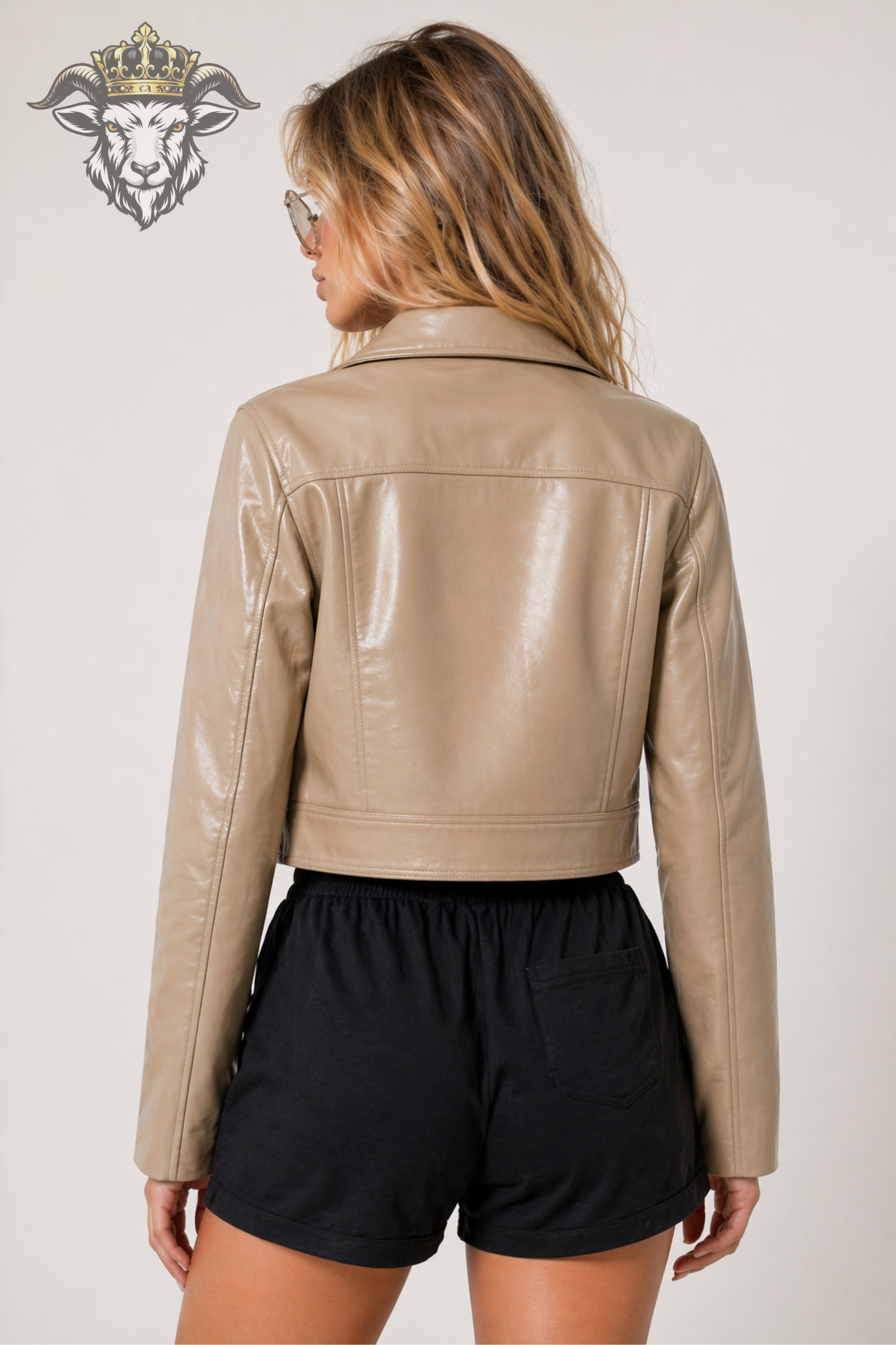 Women’s Beige Real Leather Cropped Jacket