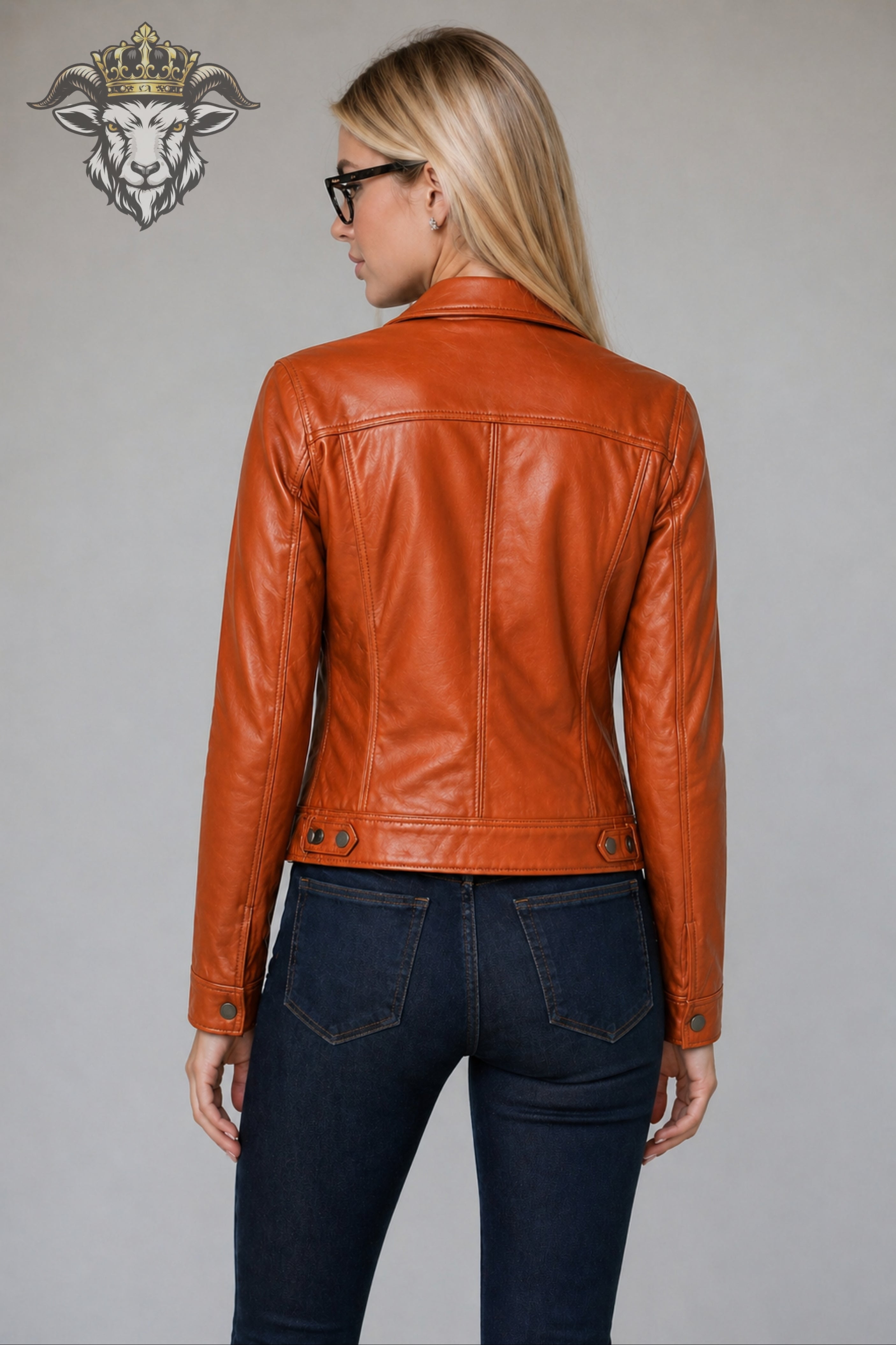 Women’s Burnt Orange Real Leather Trucker Jacket