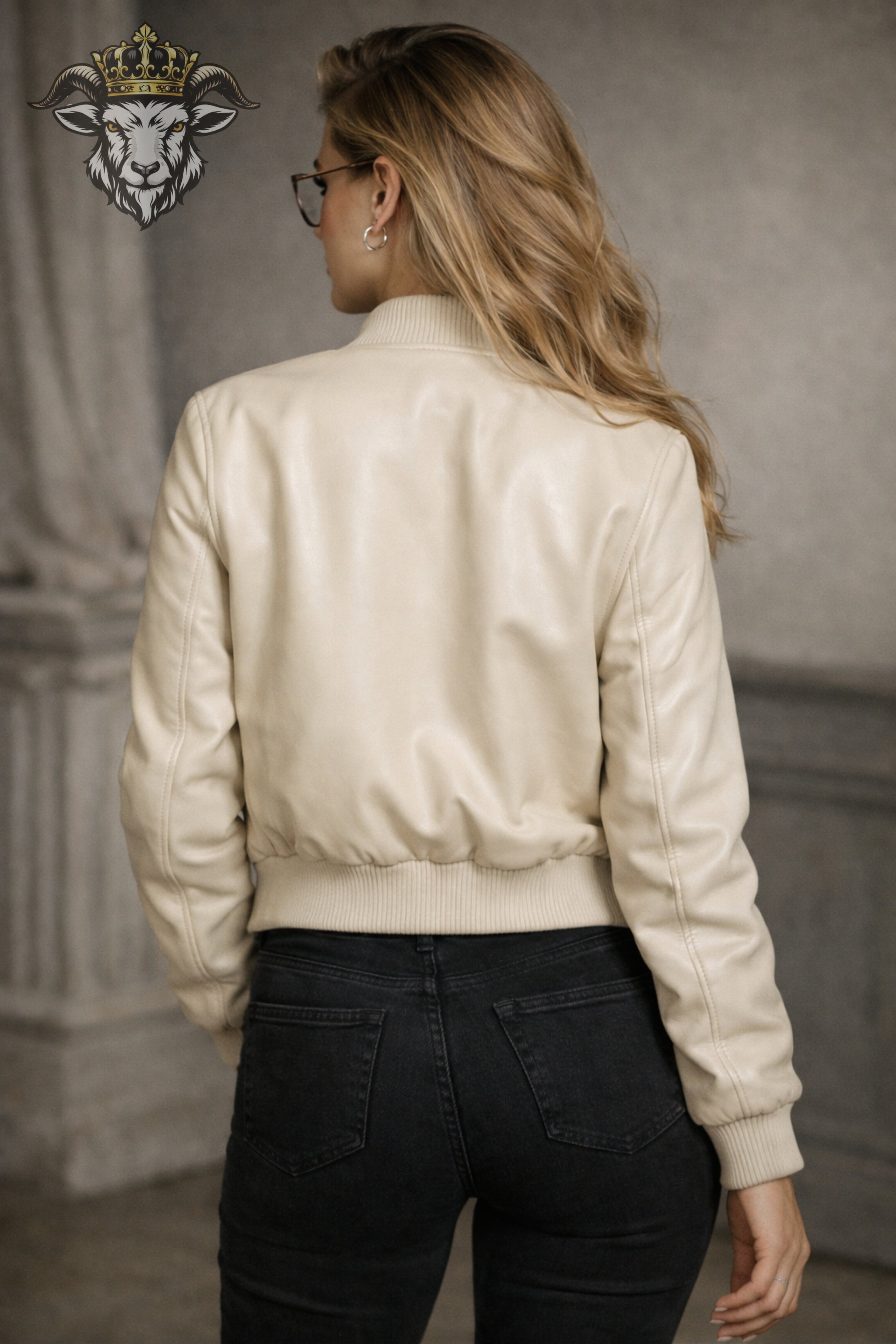 Women’s Cream Real Leather Bomber Jacket