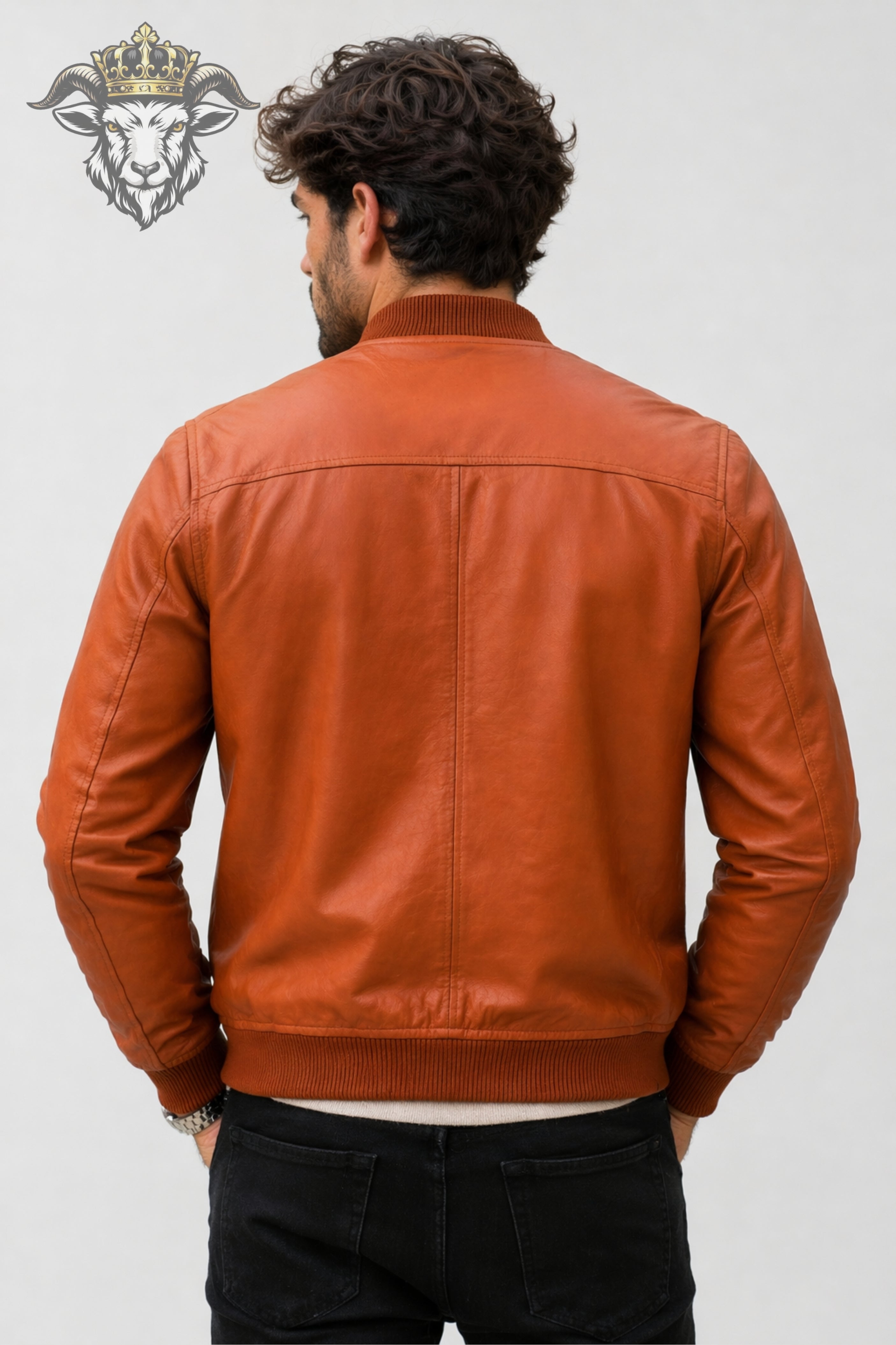 Men’s Burnt Orange Real Leather Bomber Jacket