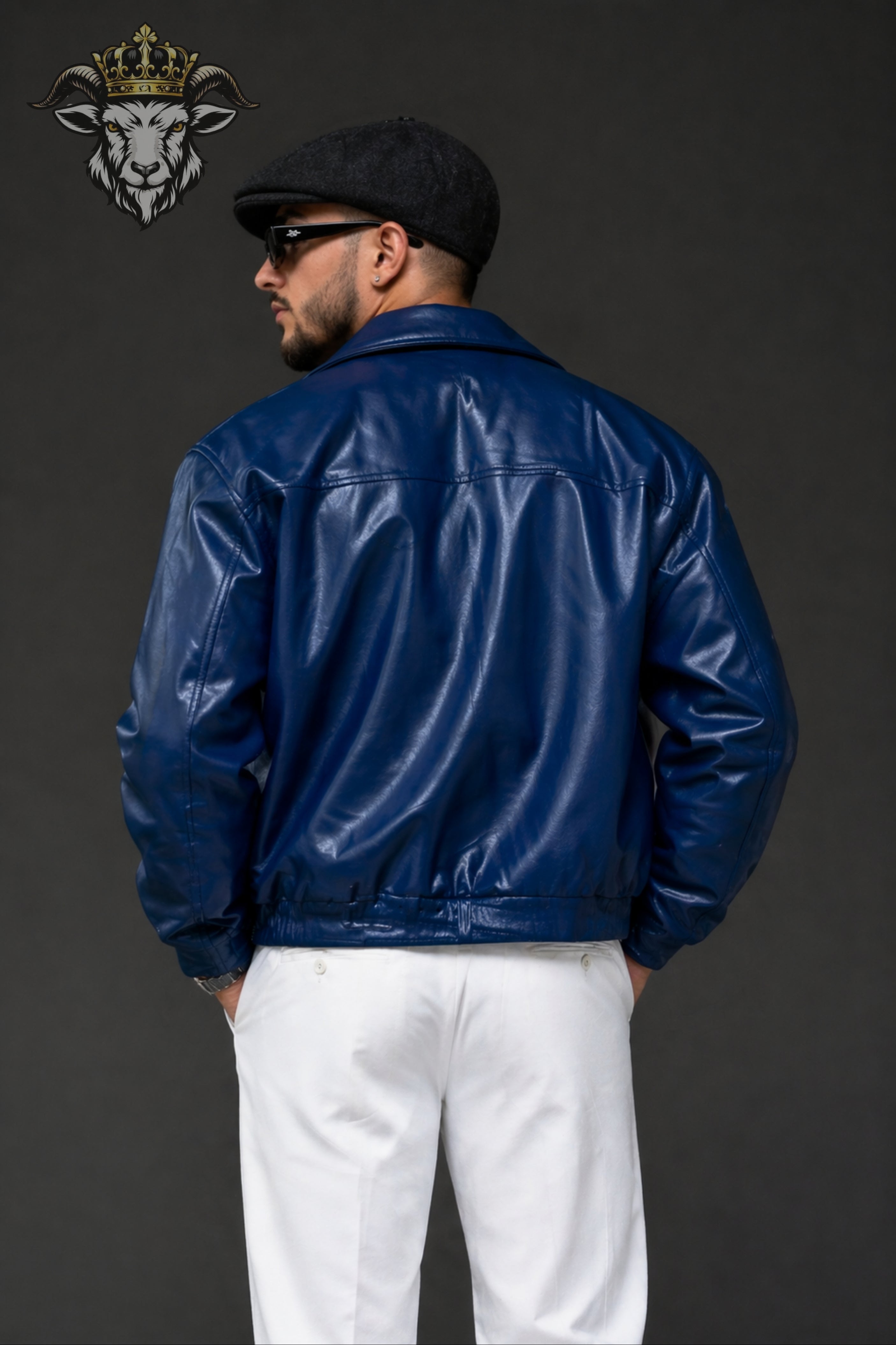 Men’s Royal Blue Oversize Real Leather Bomber Jacket