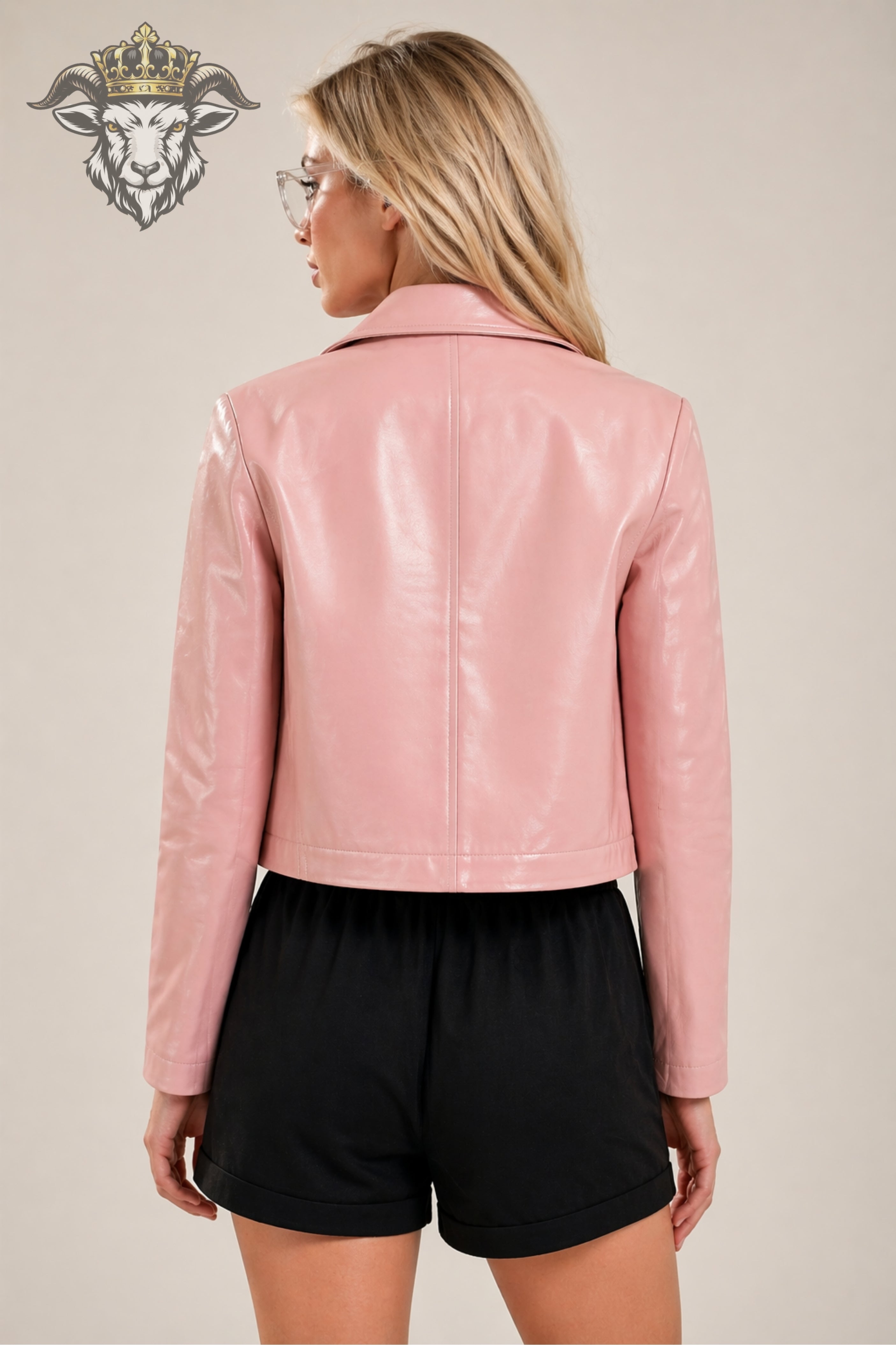 Women’s Baby Pink Real Leather Cropped Jacket