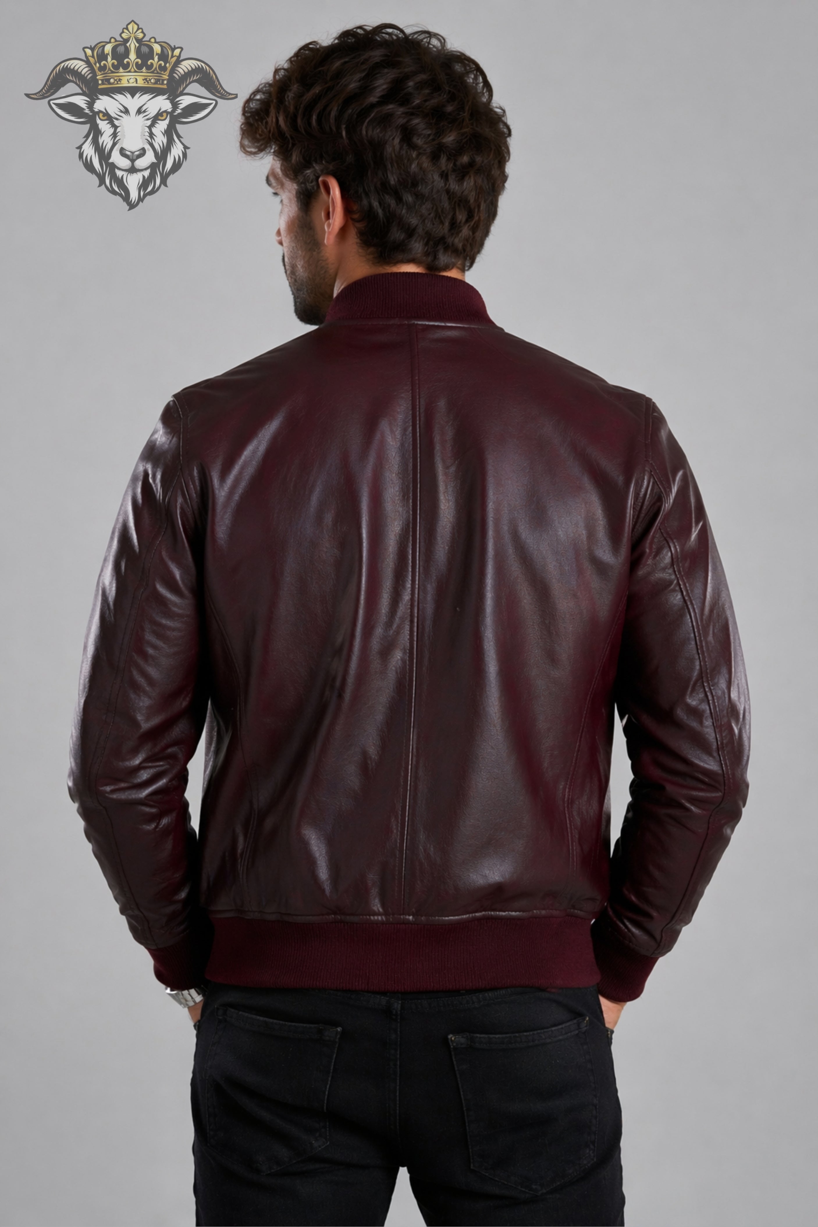 Men’s Burgundy Real Leather Bomber Jacket