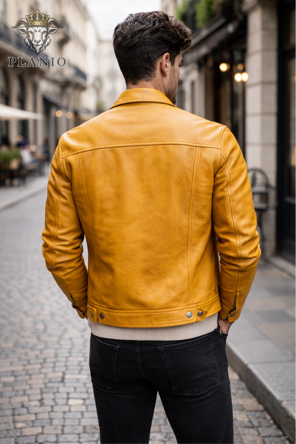 Men's Yellow Leather Trucker Jacket, Slim Fit Real Leather Jacket, Button Front Moto Style Coat, Vintage Casual Streetwear Jacket