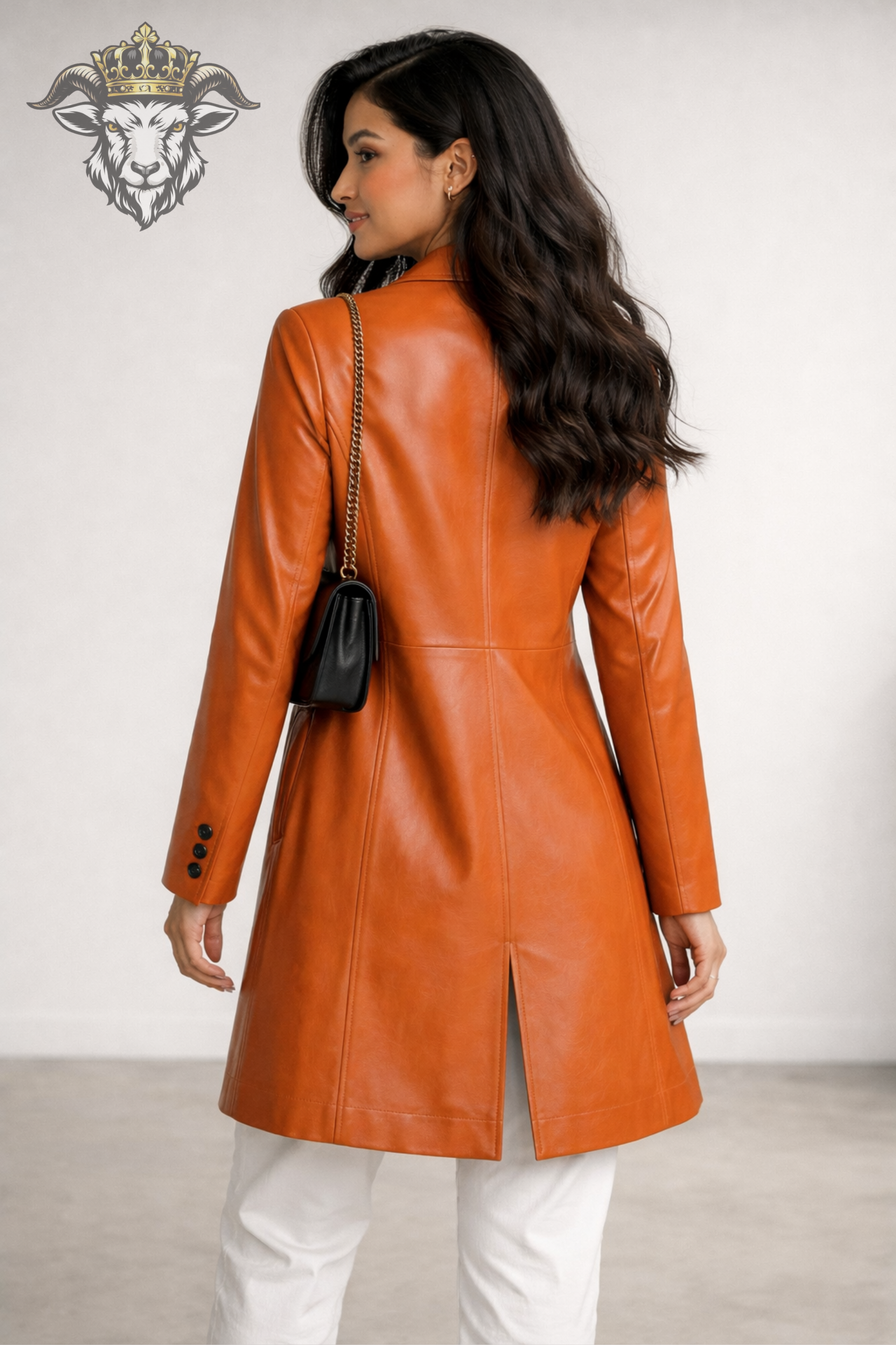 Women’s Orange Real Leather Mid-Length Coat