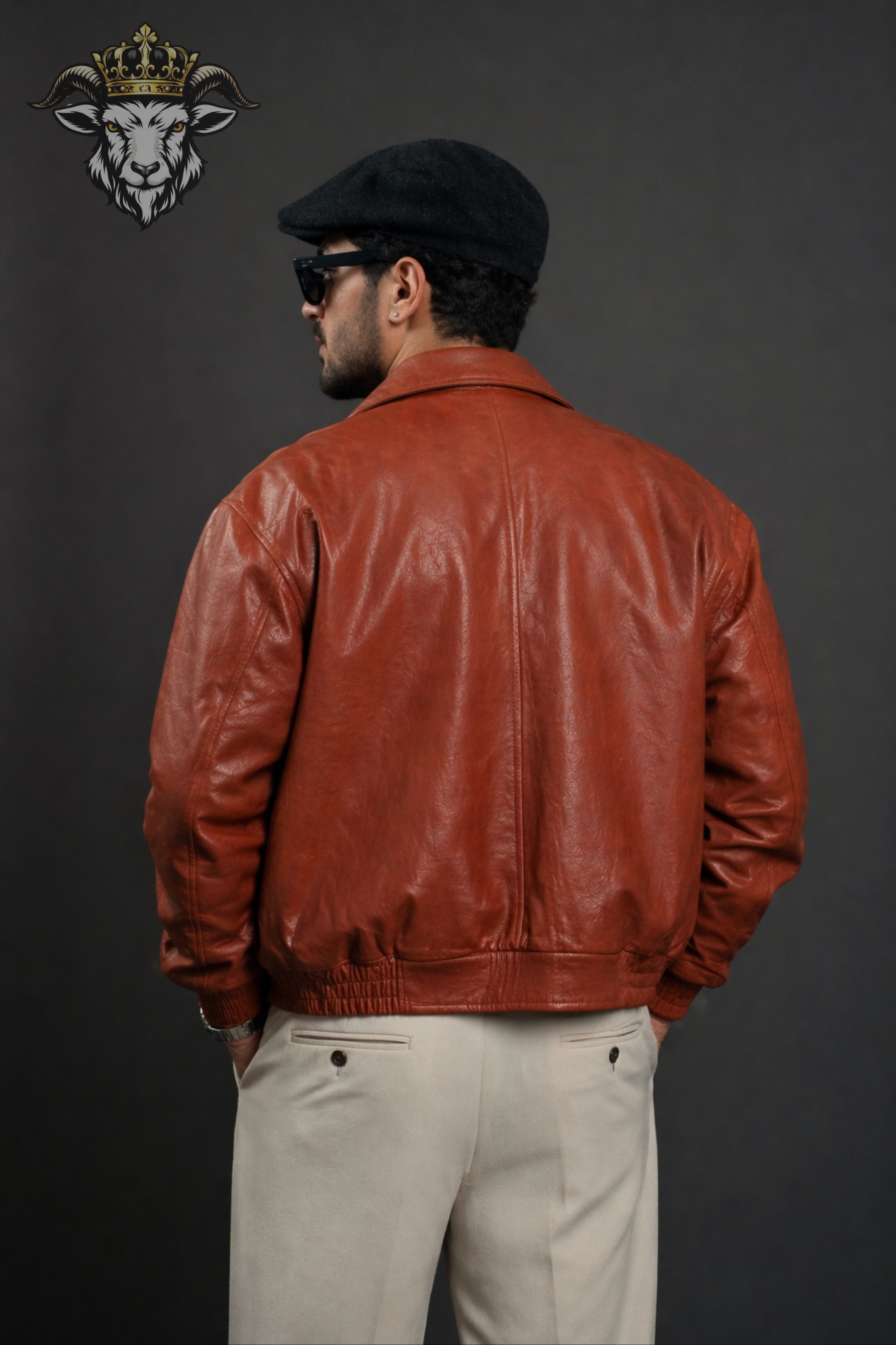 Men’s Burnt Orange Oversize Real Leather Bomber Jacket