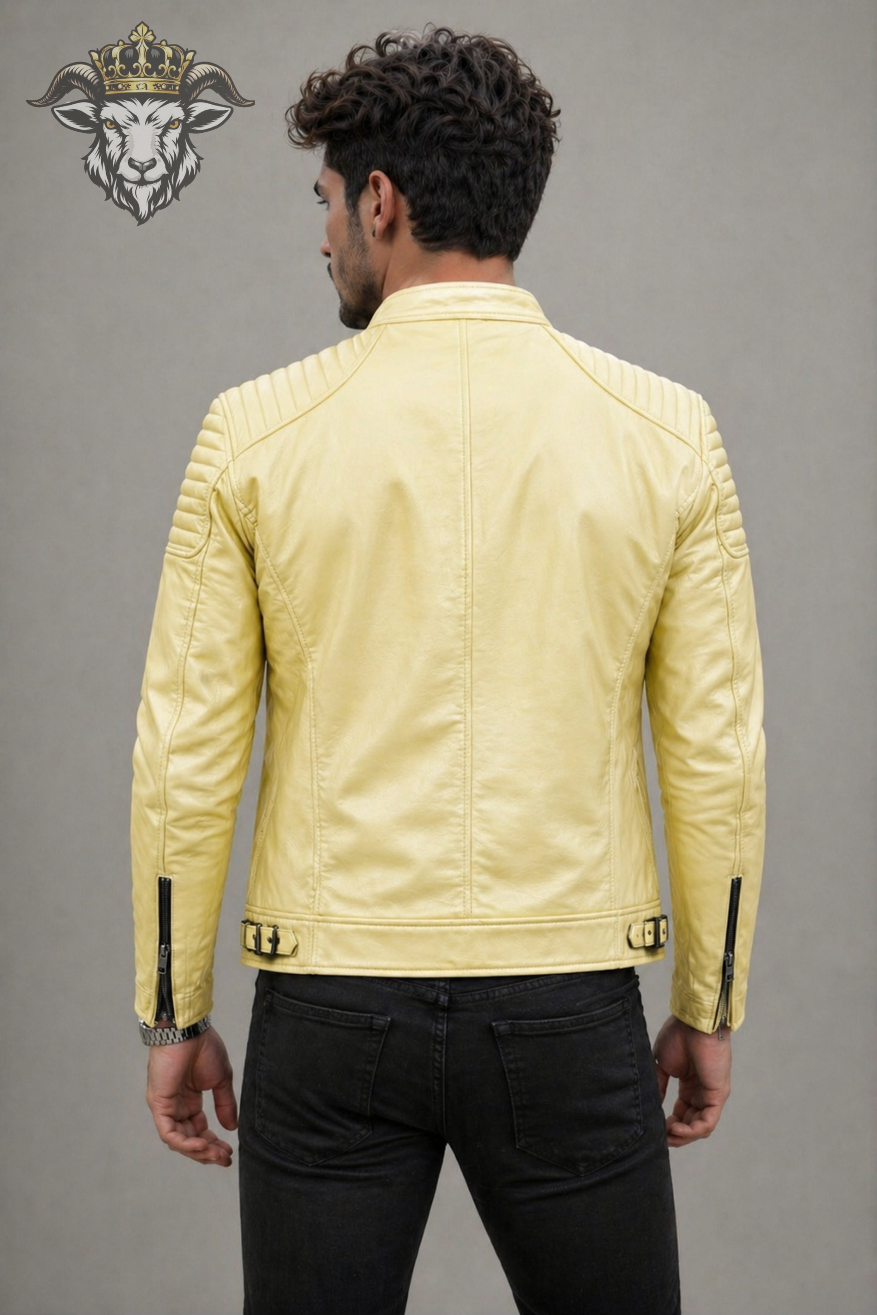 Men’s Pale Yellow Real Leather Roadster Jacket