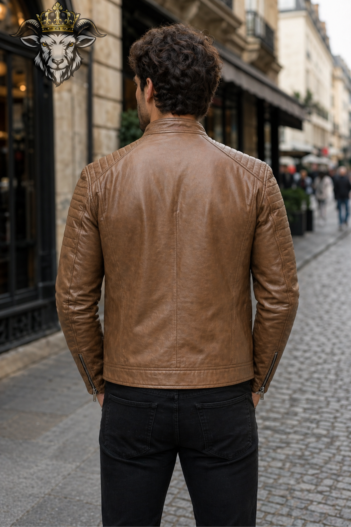 Men's Tan Real Leather Biker Jacket, Slim Fit Cafe Racer Moto Jacket, Quilted Shoulder Motorcycle Jacket, Vintage Brown Leather Outerwear