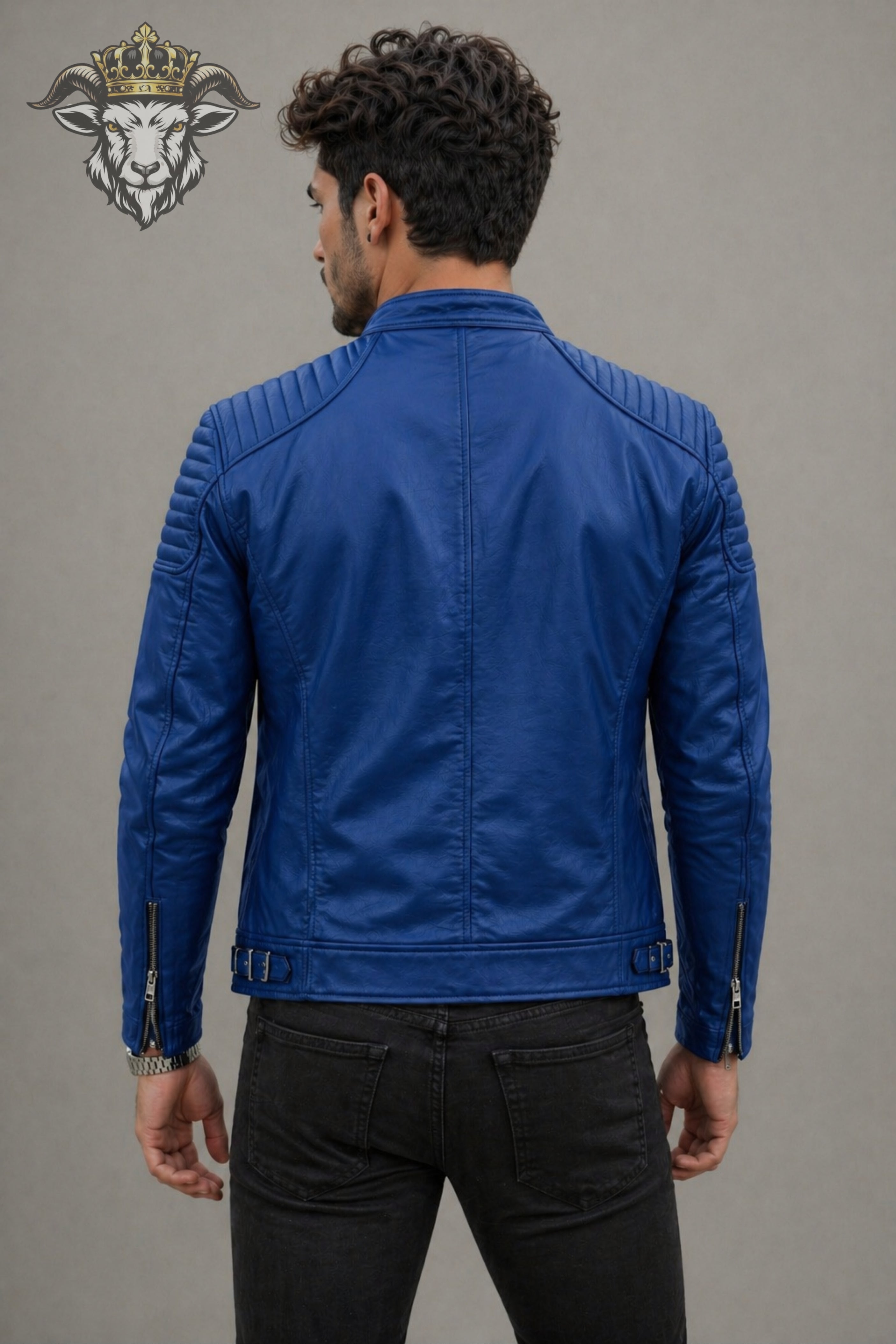 Men’s Royal Blue Real Leather Roadster Jacket