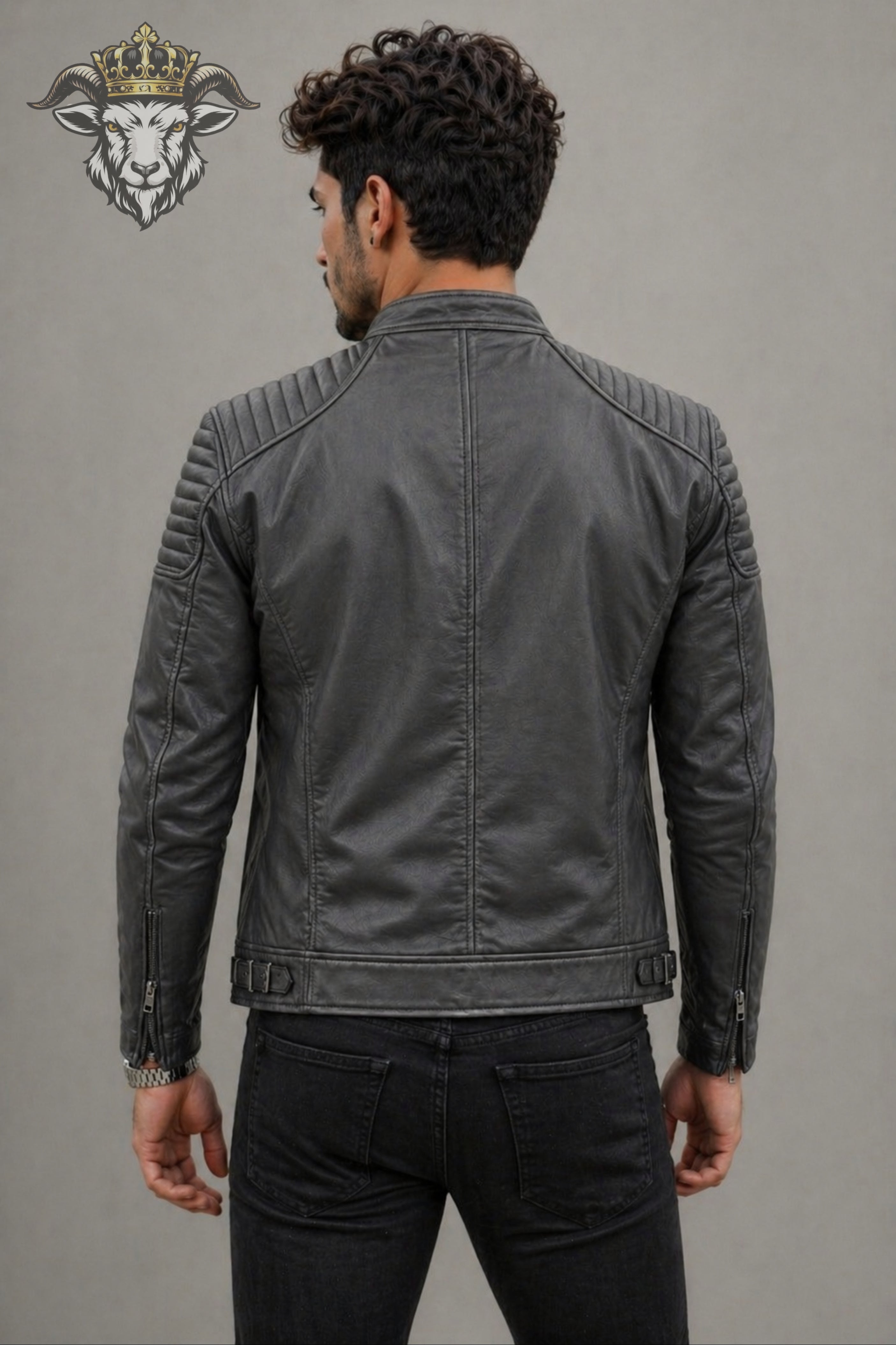Men’s Charcoal Real Leather Roadster Jacket