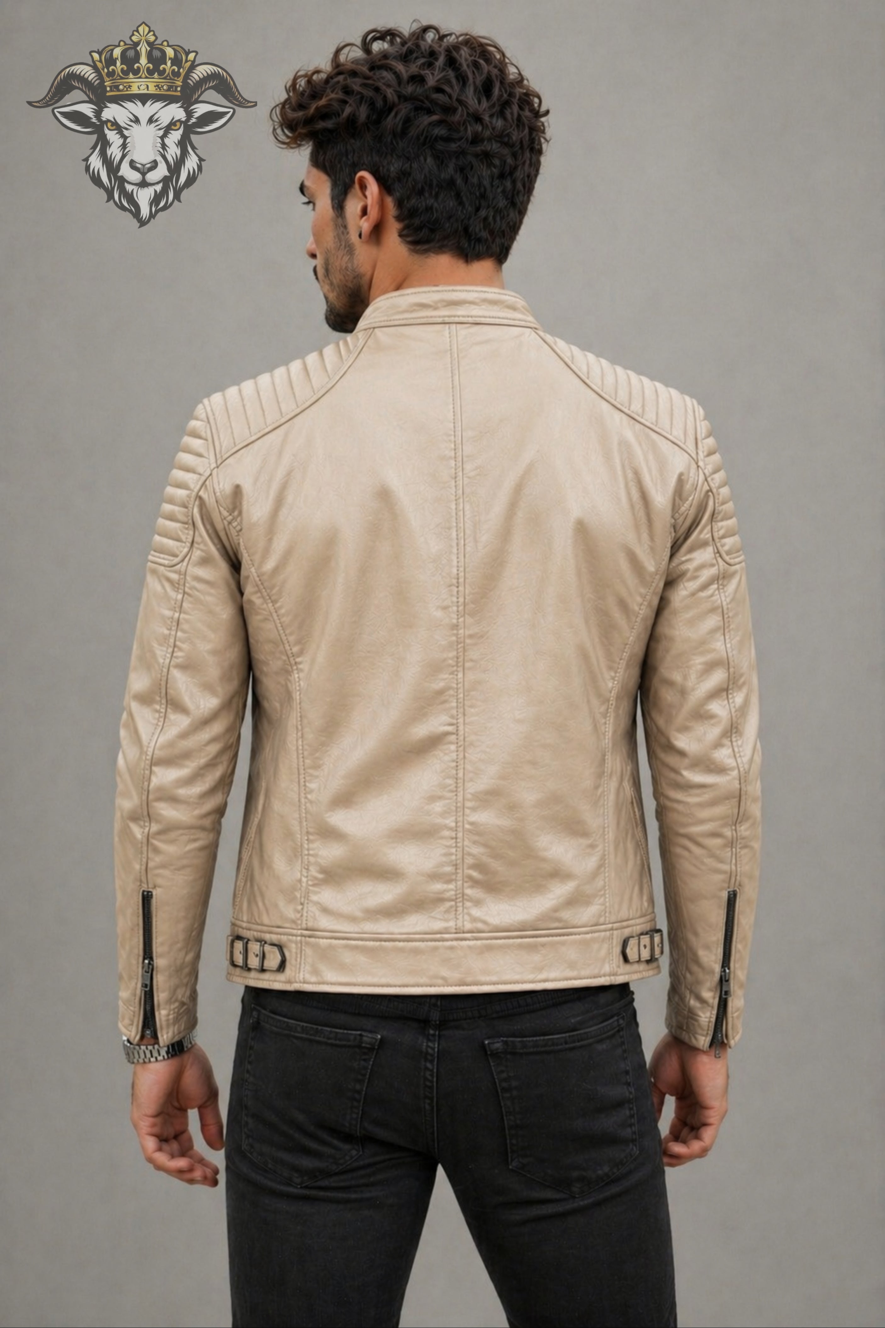 Men’s Beige Real Leather Roadster Jacket