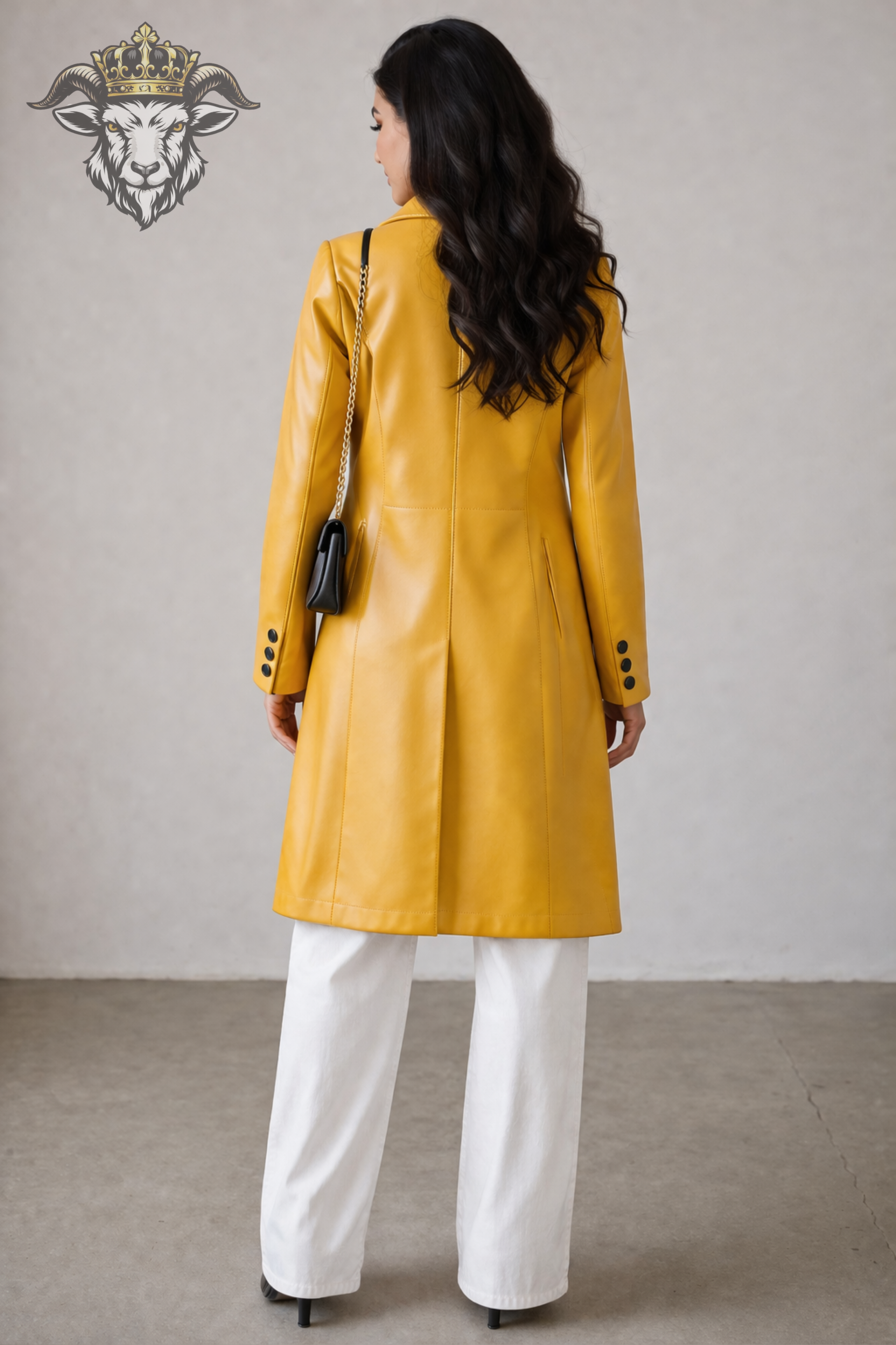 Women’s Real Leather Yellow Trench Coat