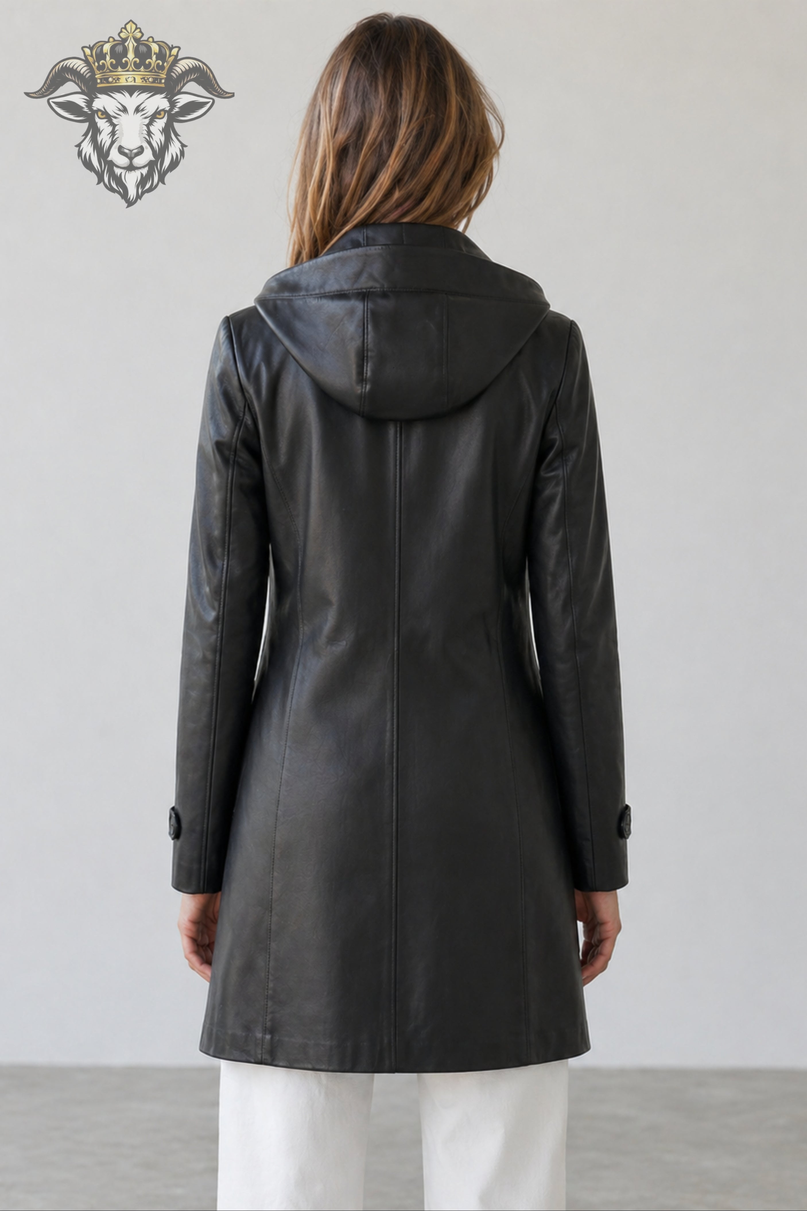 Women’s Black Real Leather Hooded Coat