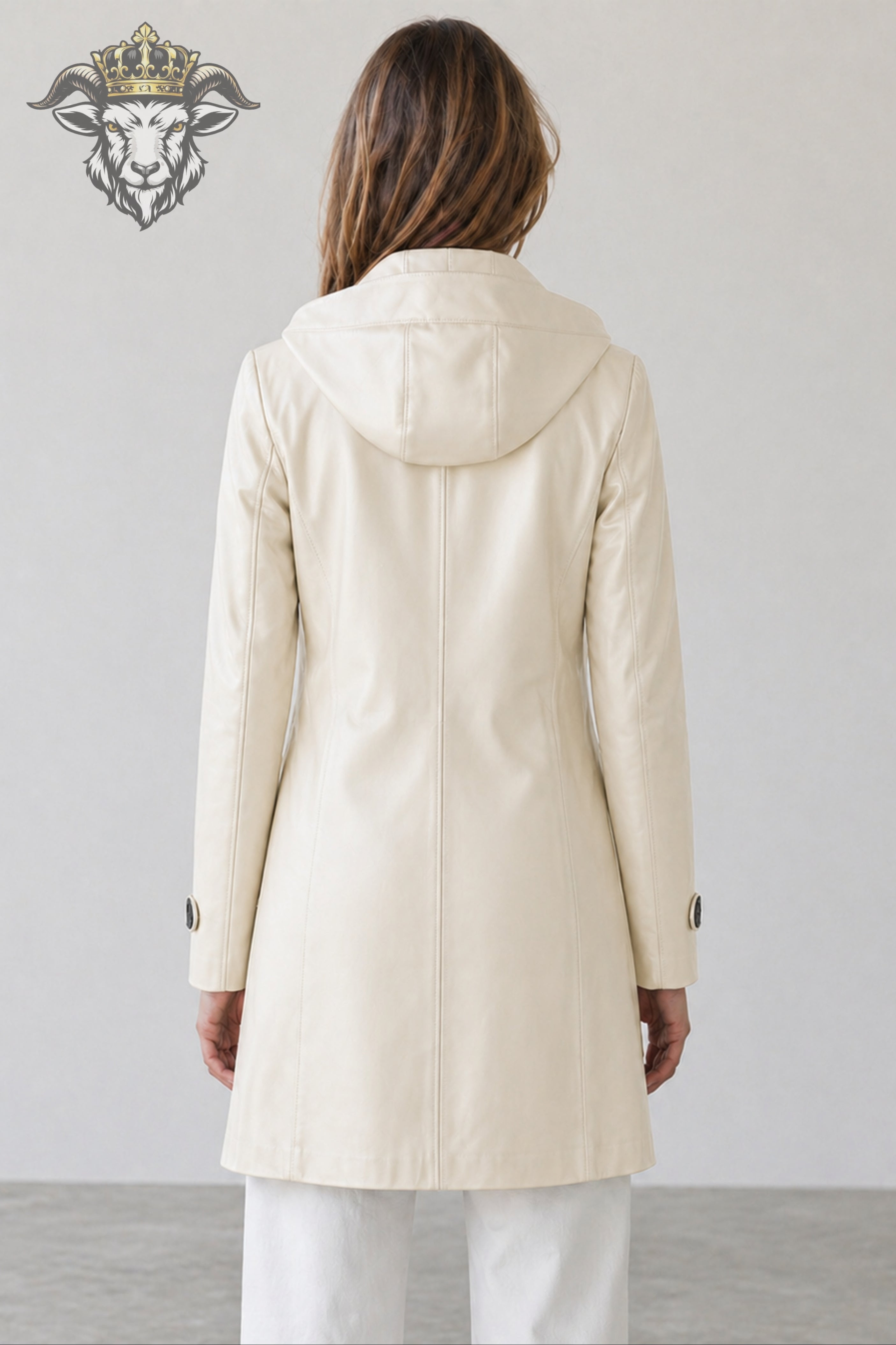 Women’s Cream Real Leather Hooded Coat