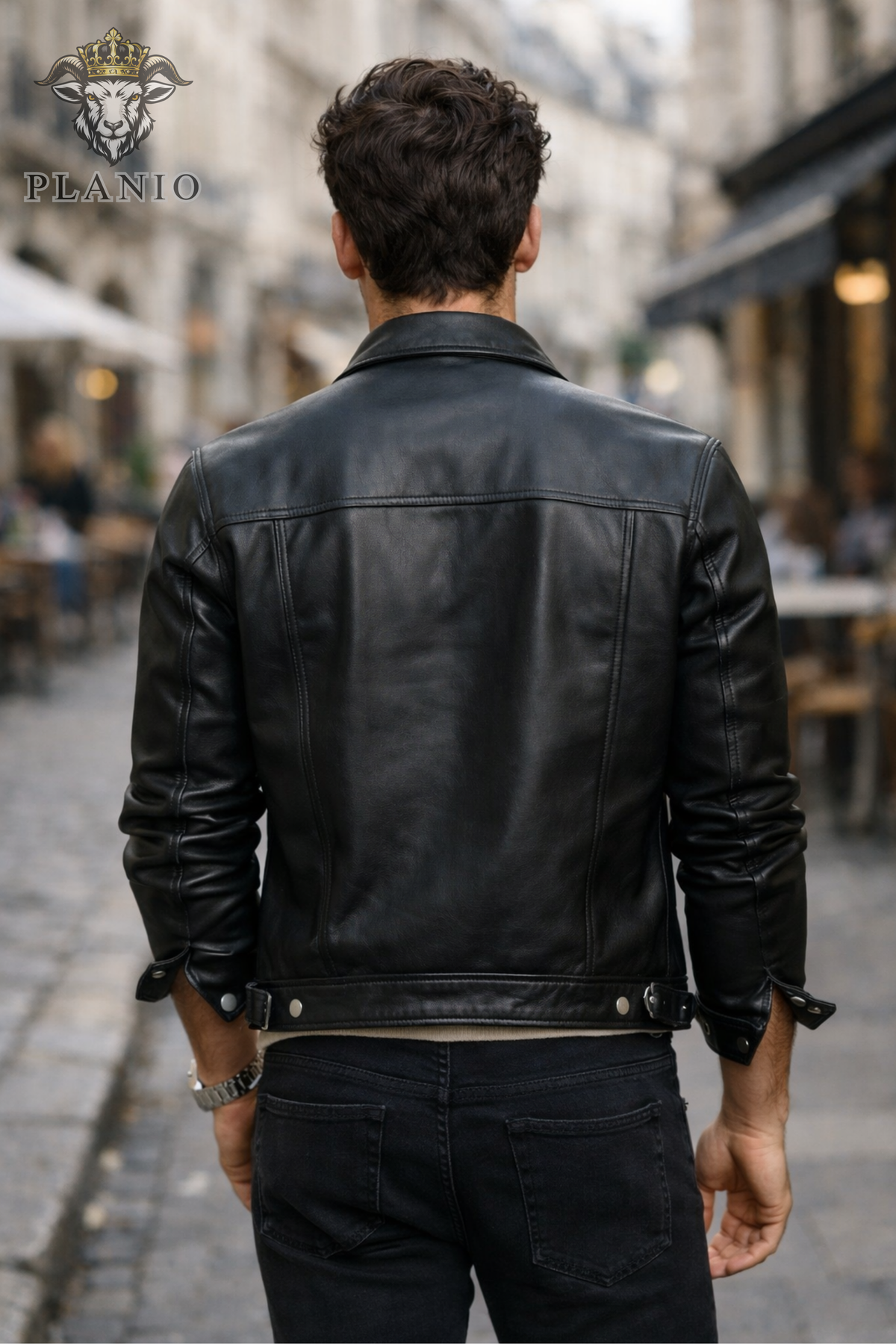 Men’s Black Leather Trucker Jacket – Classic Button Front Slim Fit Biker Style Coat