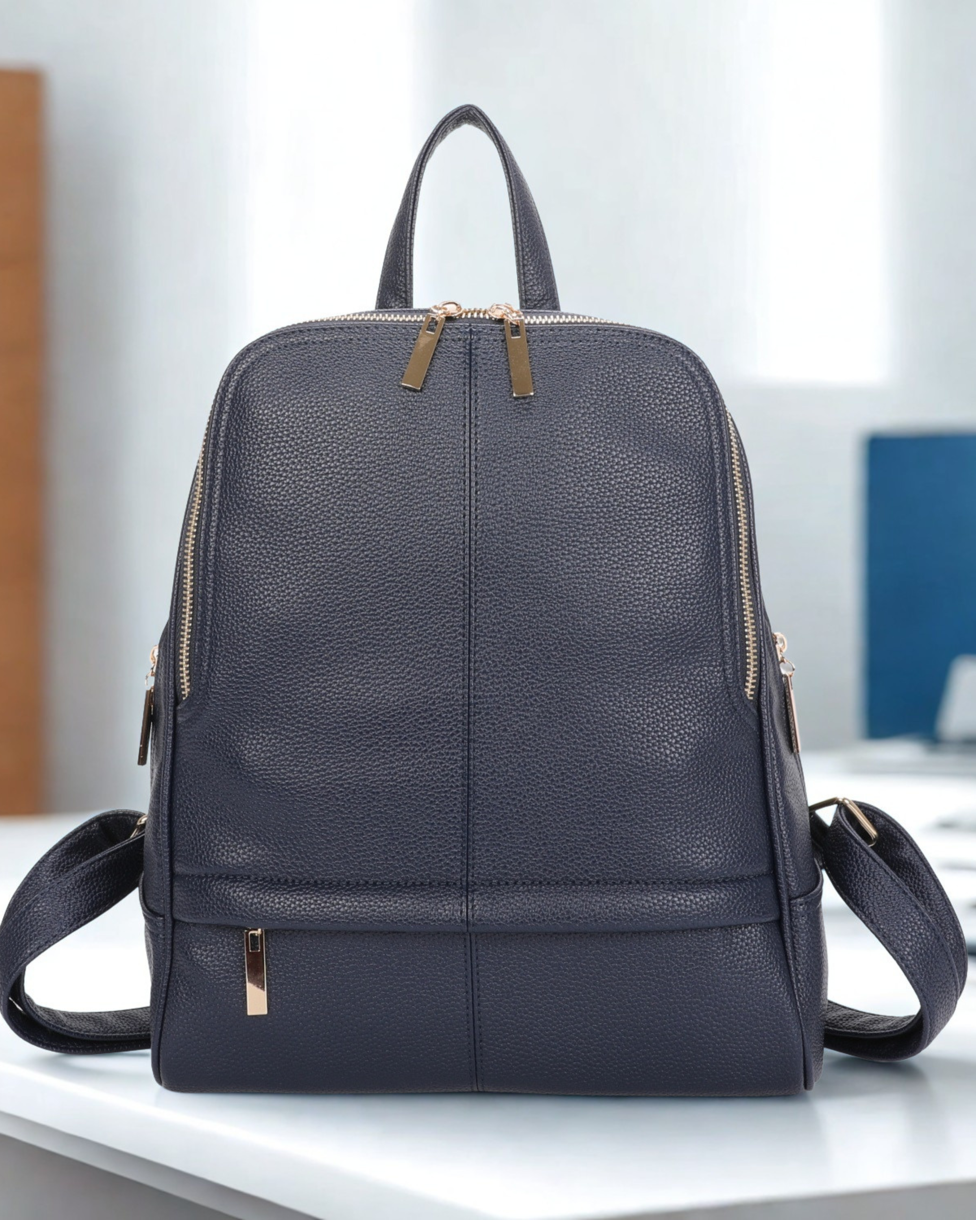 Premium Synthetic Leather Look Backpack Laptop Rucksack Multi Pocket Travel Bag