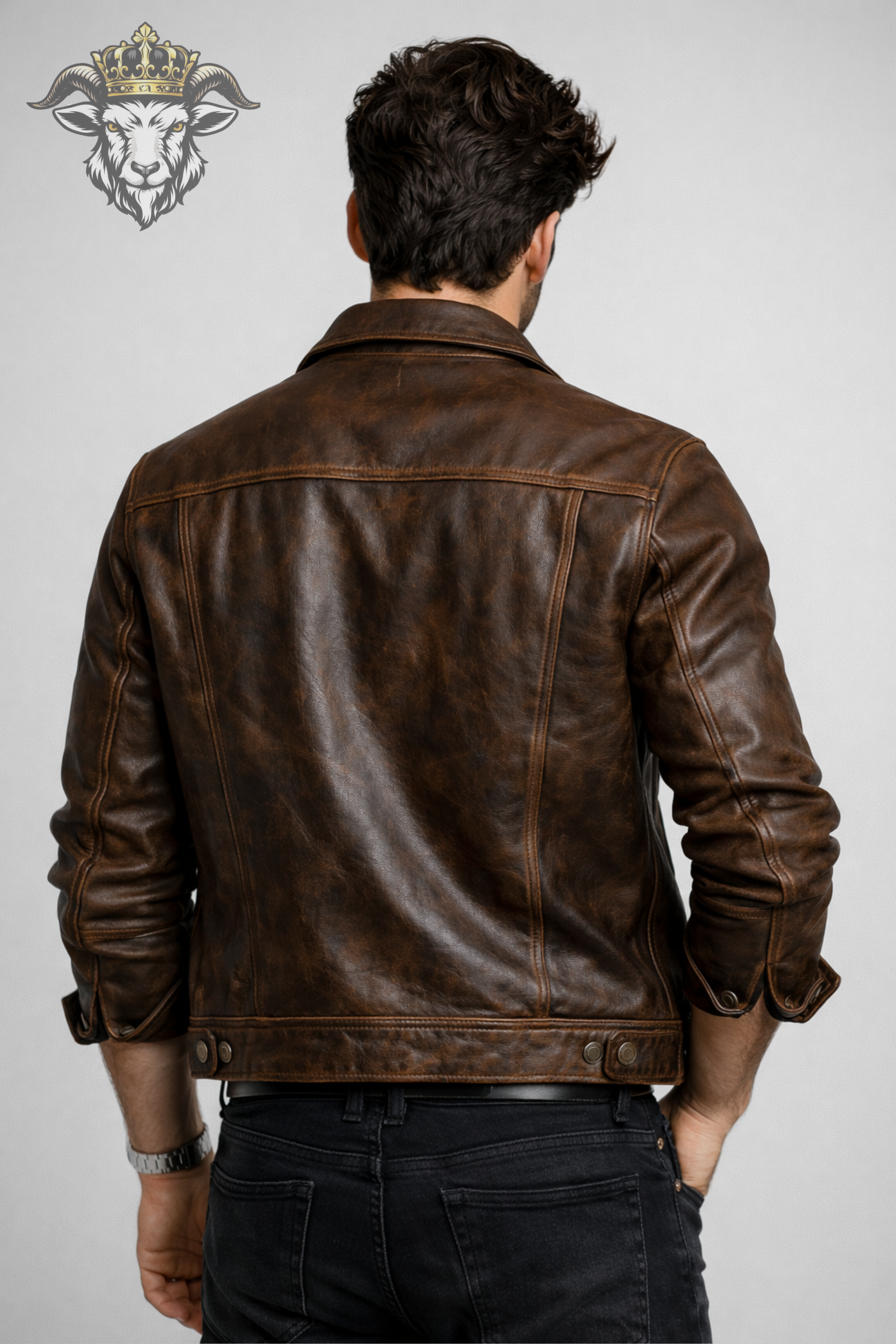 Men’s Distressed Brown Leather Trucker Jacket